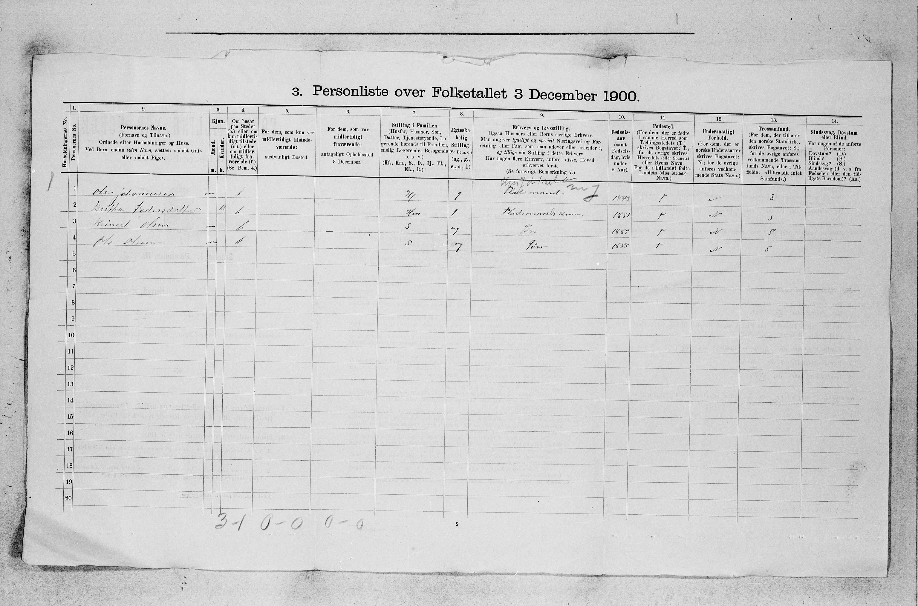 SAB, 1900 census for Fitjar, 1900, p. 852