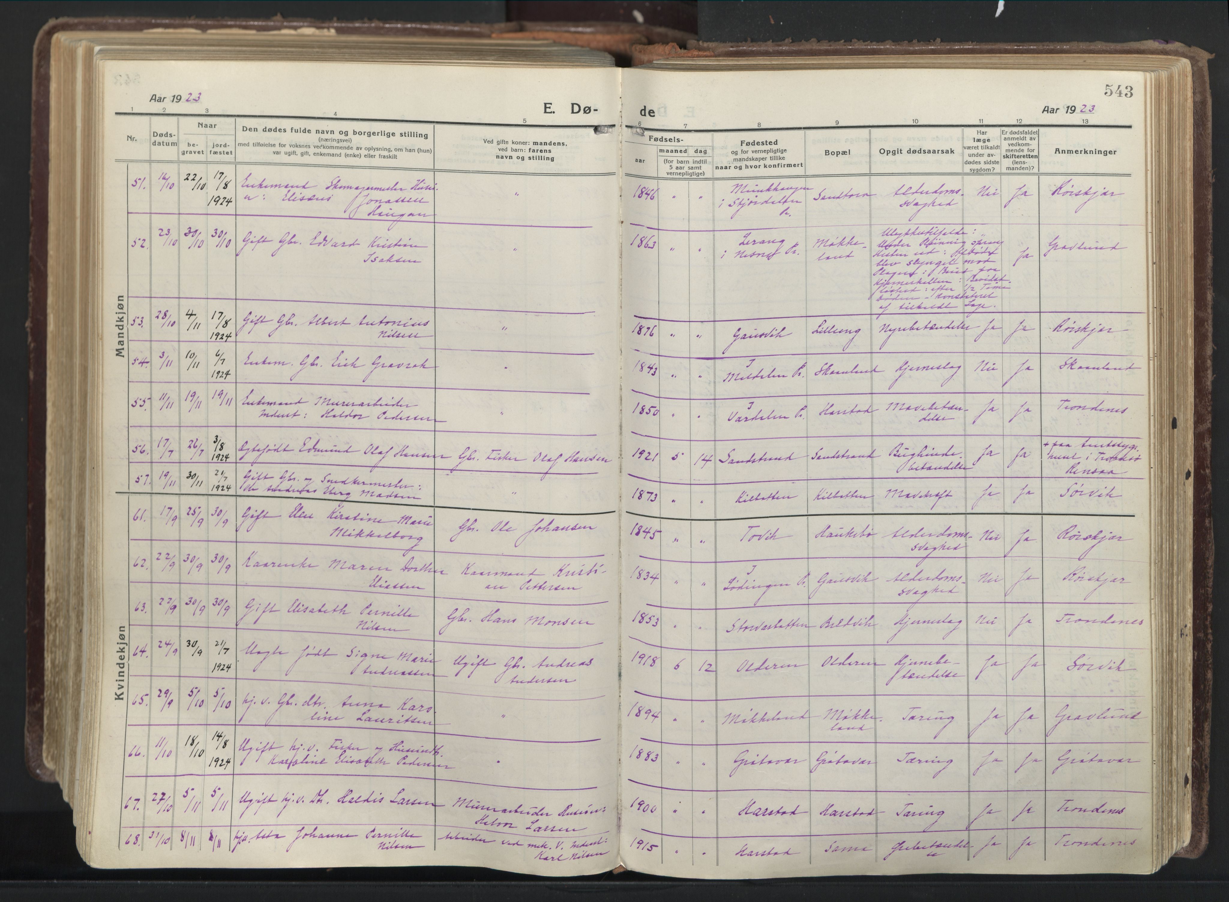 Trondenes sokneprestkontor, AV/SATØ-S-1319/H/Ha/L0019kirke: Parish register (official) no. 19, 1919-1928, p. 543