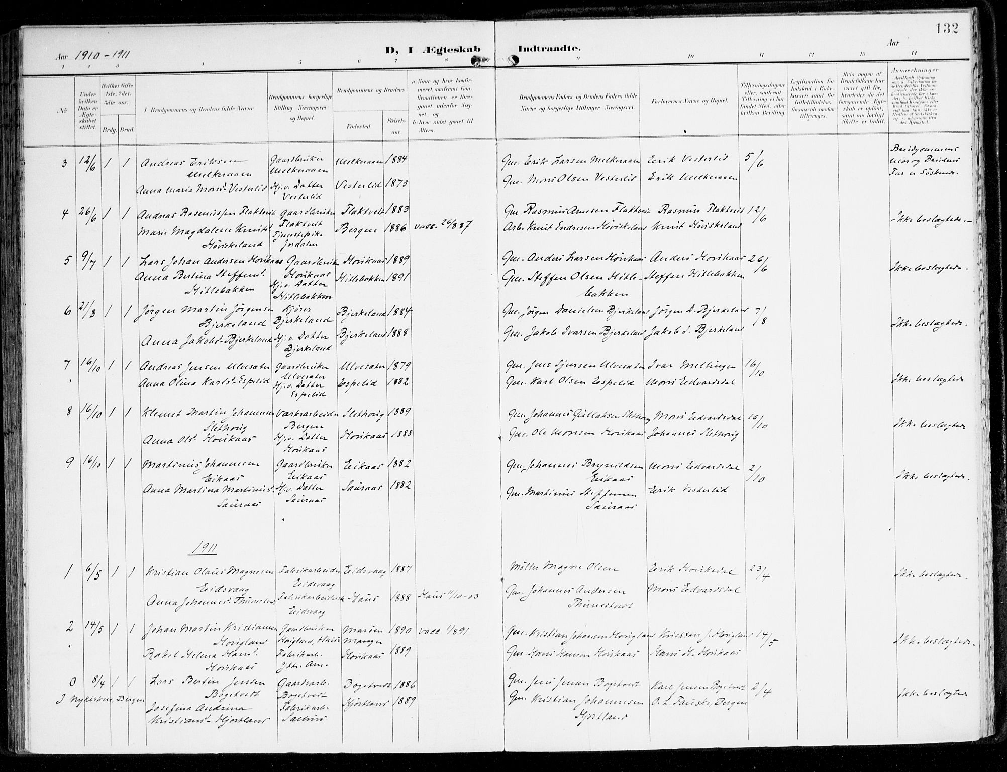 Hamre sokneprestembete, SAB/A-75501/H/Ha/Haa/Haad/L0002: Parish register (official) no. D 2, 1899-1916, p. 132