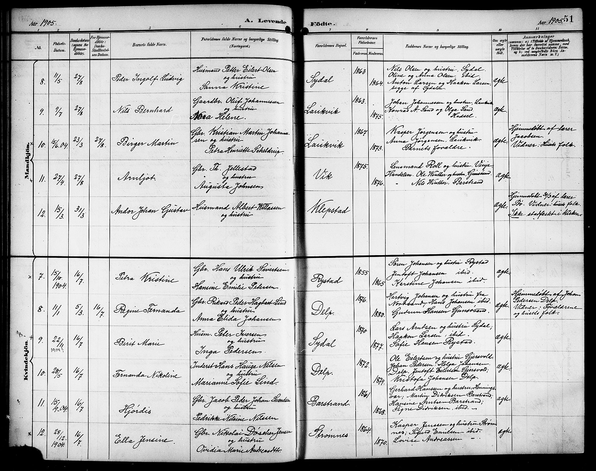 Ministerialprotokoller, klokkerbøker og fødselsregistre - Nordland, AV/SAT-A-1459/876/L1105: Parish register (copy) no. 876C04, 1896-1914, p. 51