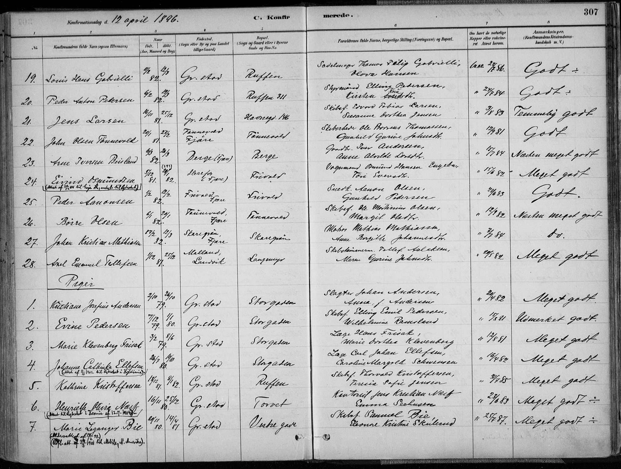 Grimstad sokneprestkontor, AV/SAK-1111-0017/F/Fa/L0003: Parish register (official) no. A 2, 1882-1912, p. 307