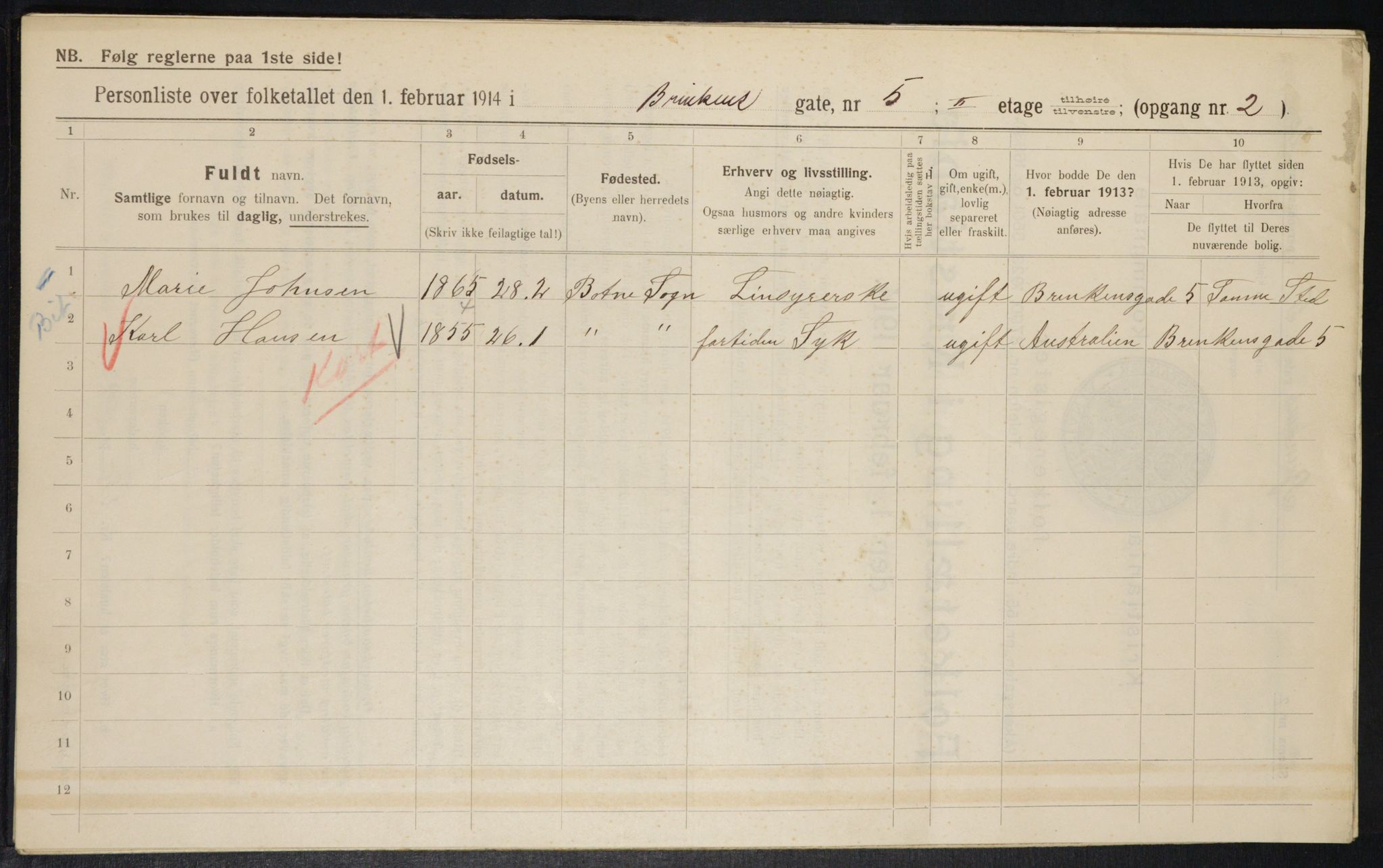 OBA, Municipal Census 1914 for Kristiania, 1914, p. 8847