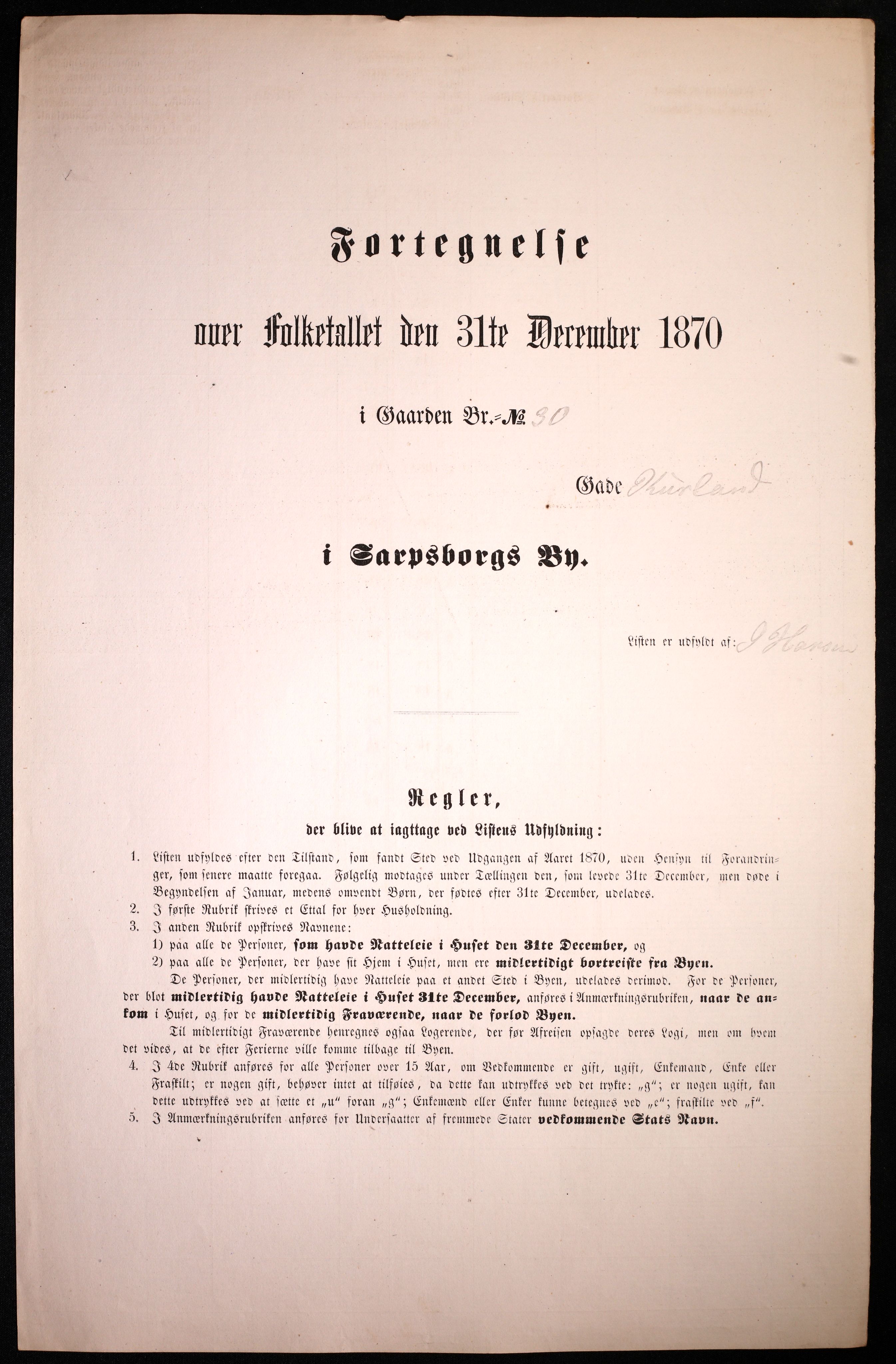 RA, 1870 census for 0102 Sarpsborg, 1870, p. 285