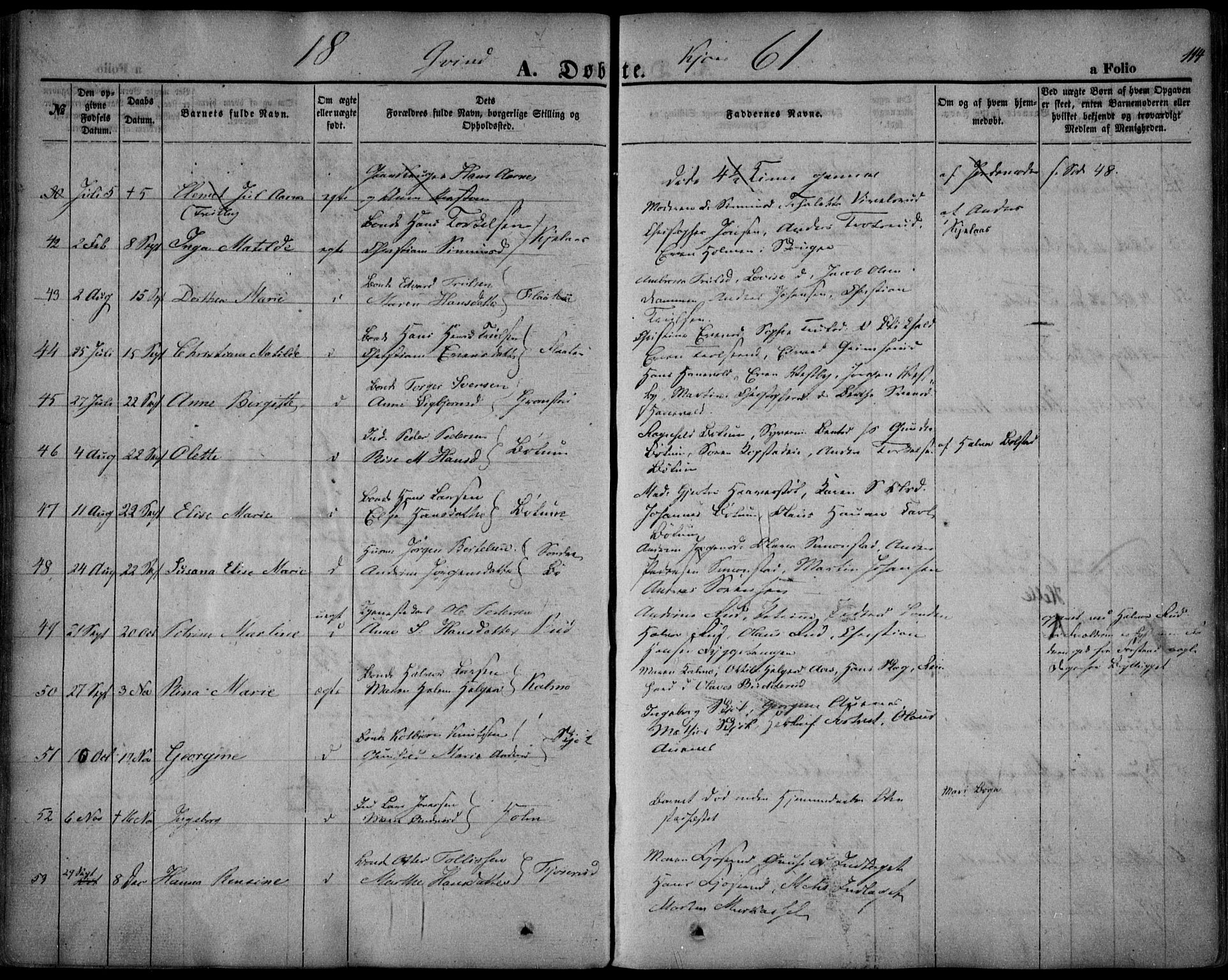 Sande Kirkebøker, AV/SAKO-A-53/F/Fa/L0004: Parish register (official) no. 4, 1847-1864, p. 114