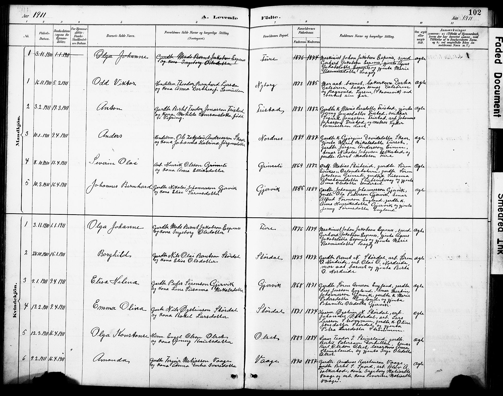 Askvoll sokneprestembete, SAB/A-79501/H/Hab/Haba/L0003: Parish register (copy) no. A 3, 1886-1928, p. 102