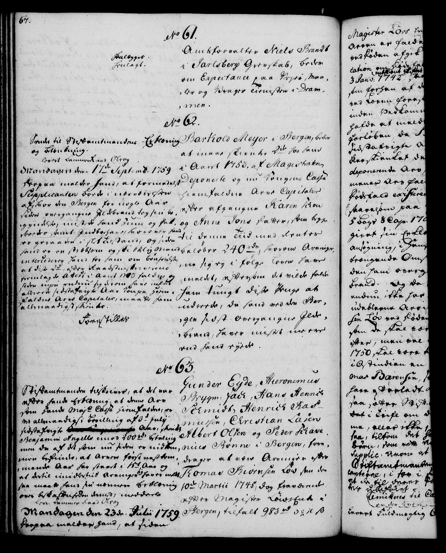 Rentekammeret, Kammerkanselliet, RA/EA-3111/G/Gh/Gha/L0035: Norsk ekstraktmemorialprotokoll (merket RK 53.80), 1759-1771, p. 67