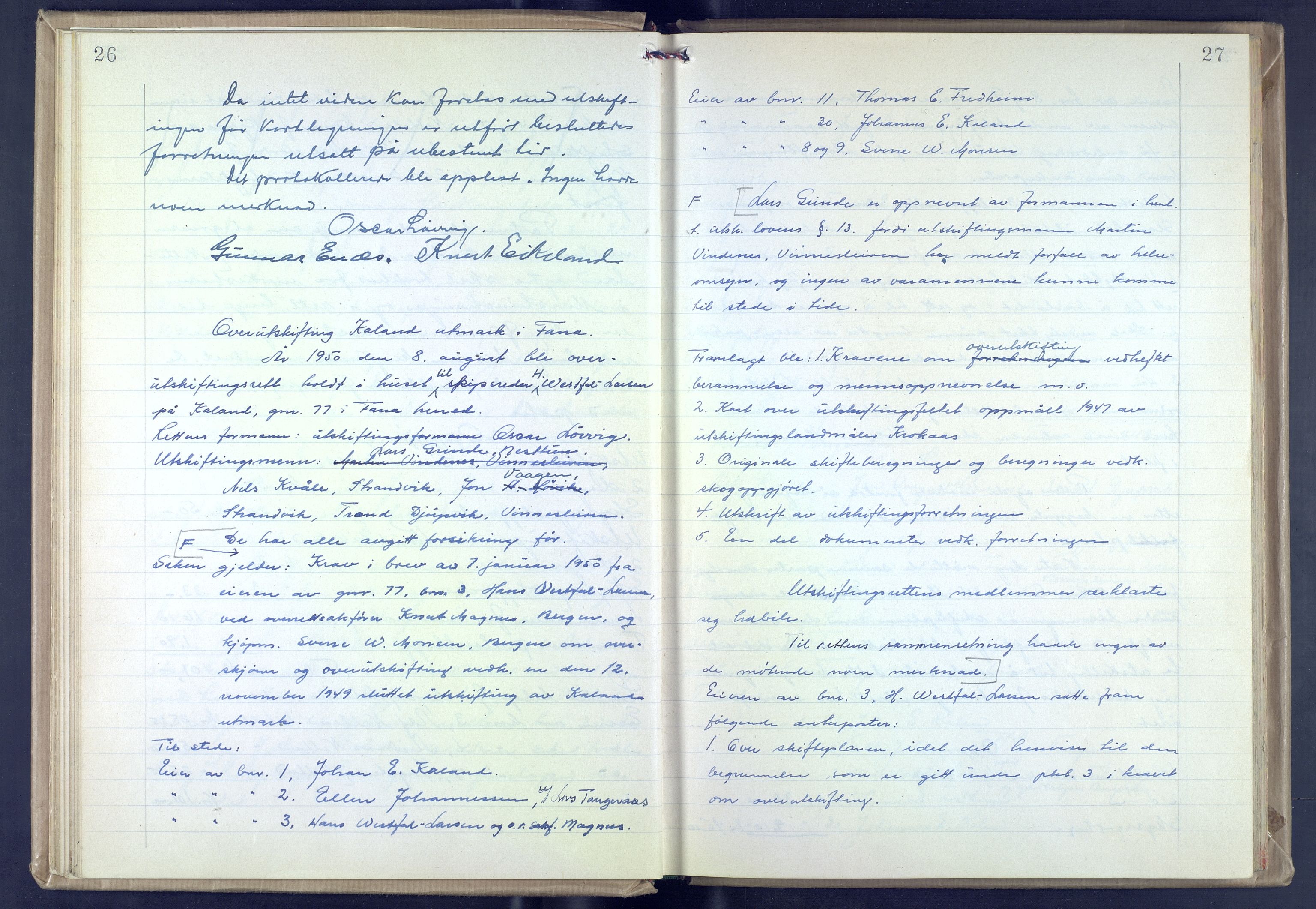 Hordaland jordskiftedøme - VII Indre Sunnhordland jordskiftedistrikt, AV/SAB-A-7401/A/Aa/L0027: Forhandlingsprotokoll, 1947-1973, p. 26-27