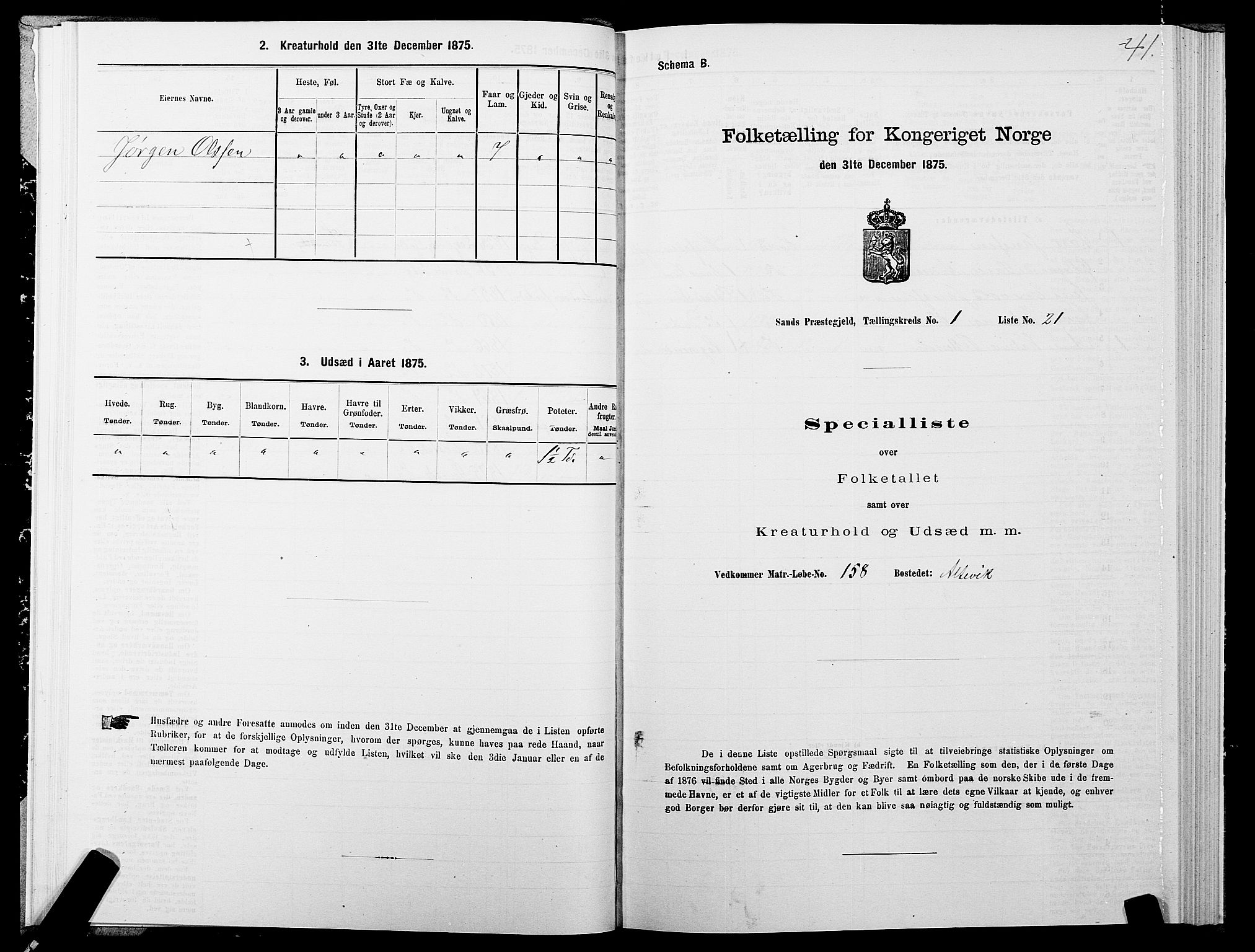 SATØ, 1875 census for 1915P Sand, 1875, p. 1041
