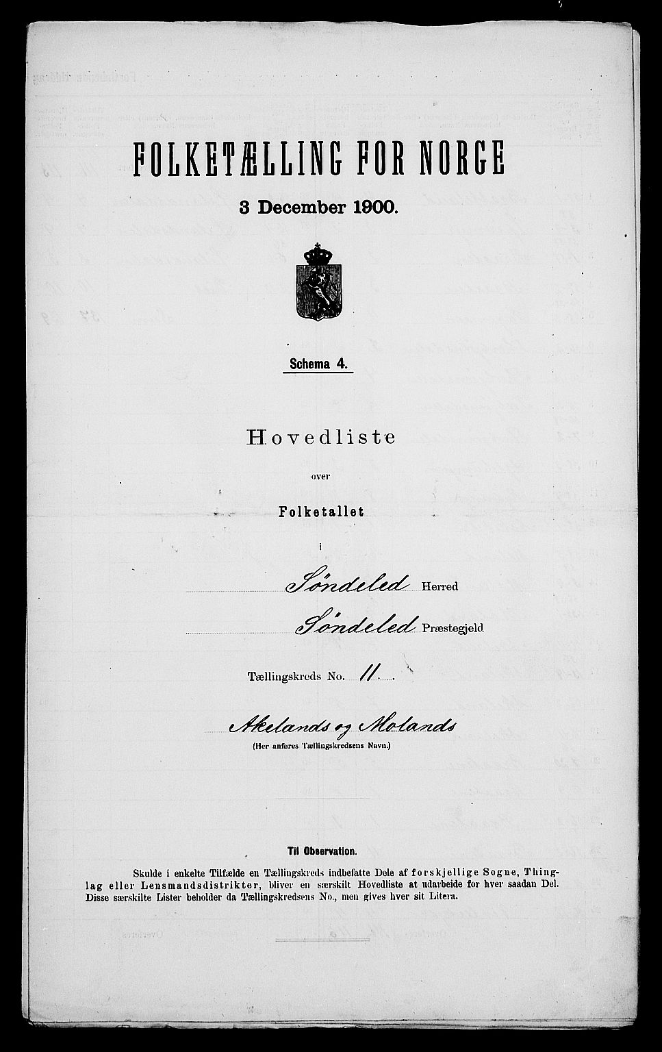 SAK, 1900 census for Søndeled, 1900, p. 56
