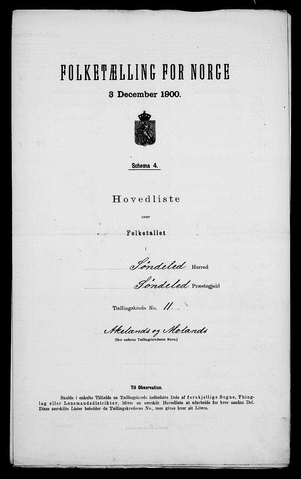 SAK, 1900 census for Søndeled, 1900, p. 56