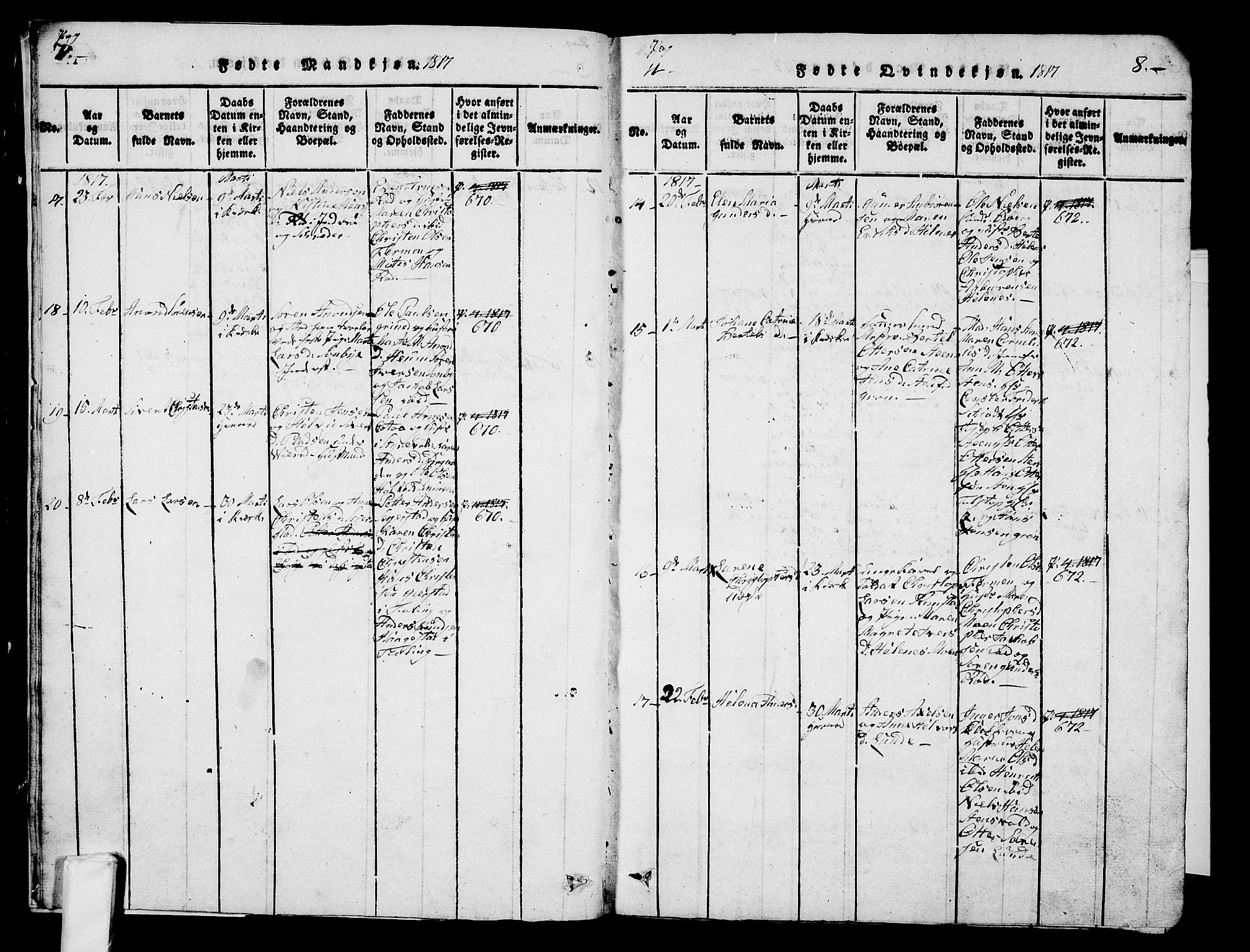 Hedrum kirkebøker, AV/SAKO-A-344/G/Ga/L0003: Parish register (copy) no. I 3, 1817-1835, p. 7-8