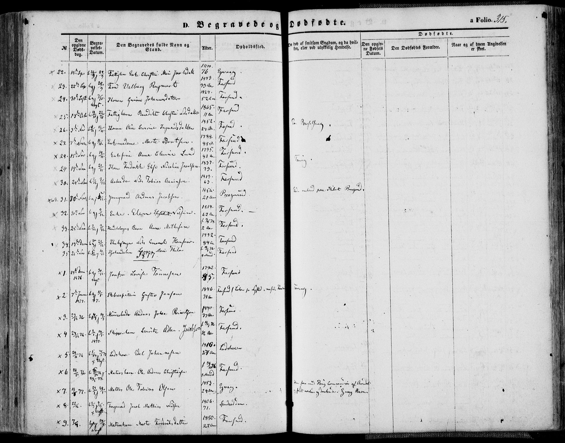 Farsund sokneprestkontor, SAK/1111-0009/F/Fa/L0005: Parish register (official) no. A 5, 1863-1886, p. 315