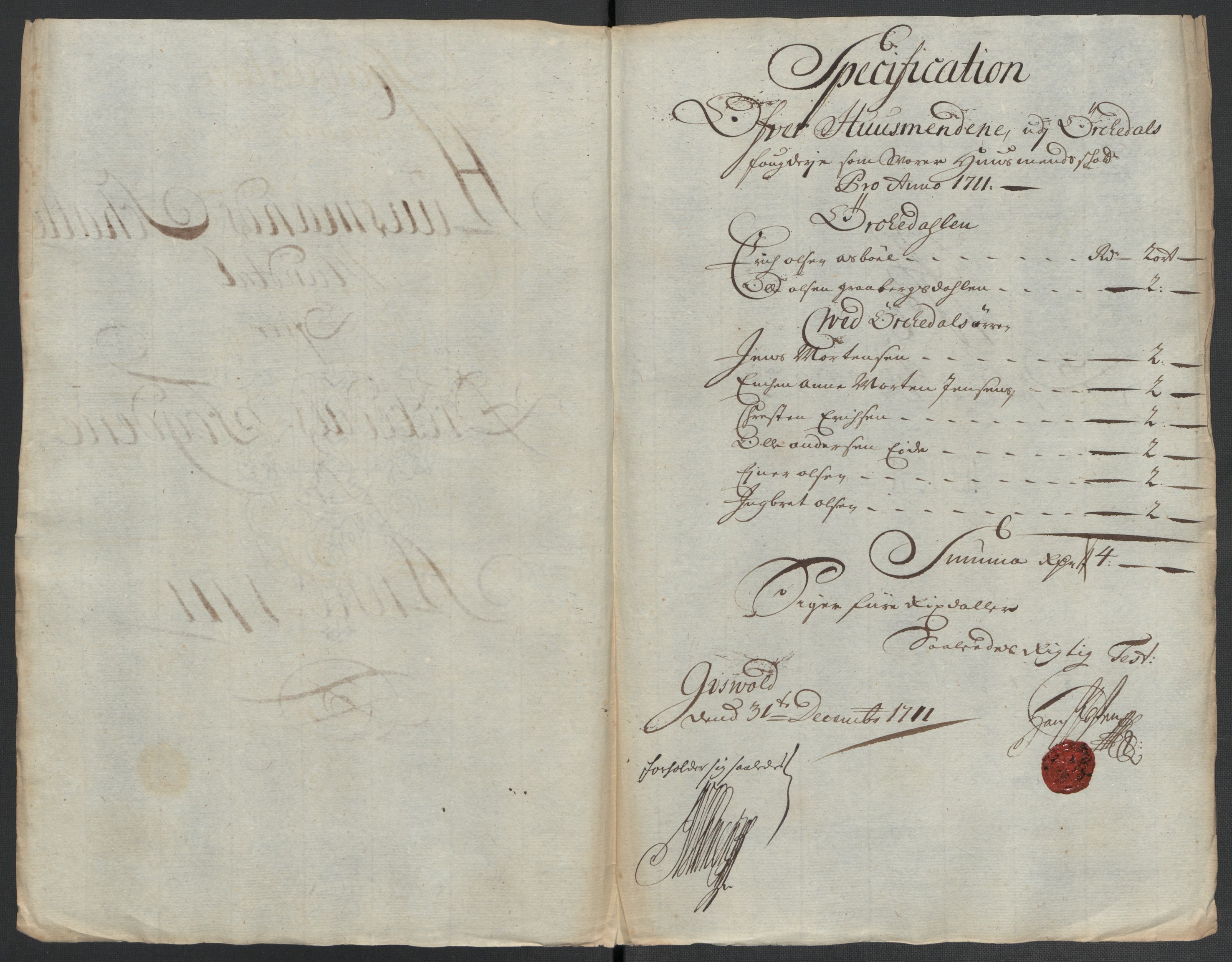 Rentekammeret inntil 1814, Reviderte regnskaper, Fogderegnskap, AV/RA-EA-4092/R60/L3961: Fogderegnskap Orkdal og Gauldal, 1711, p. 128