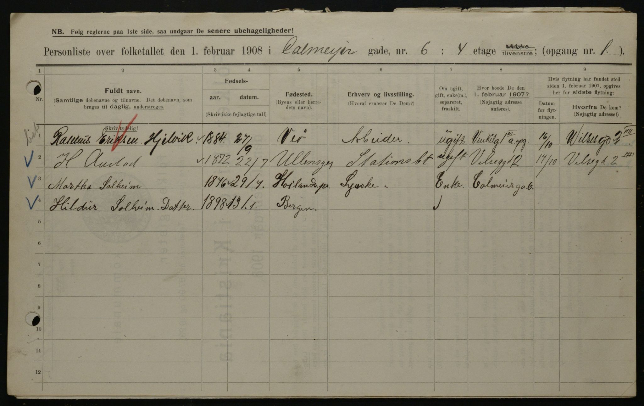 OBA, Municipal Census 1908 for Kristiania, 1908, p. 10701