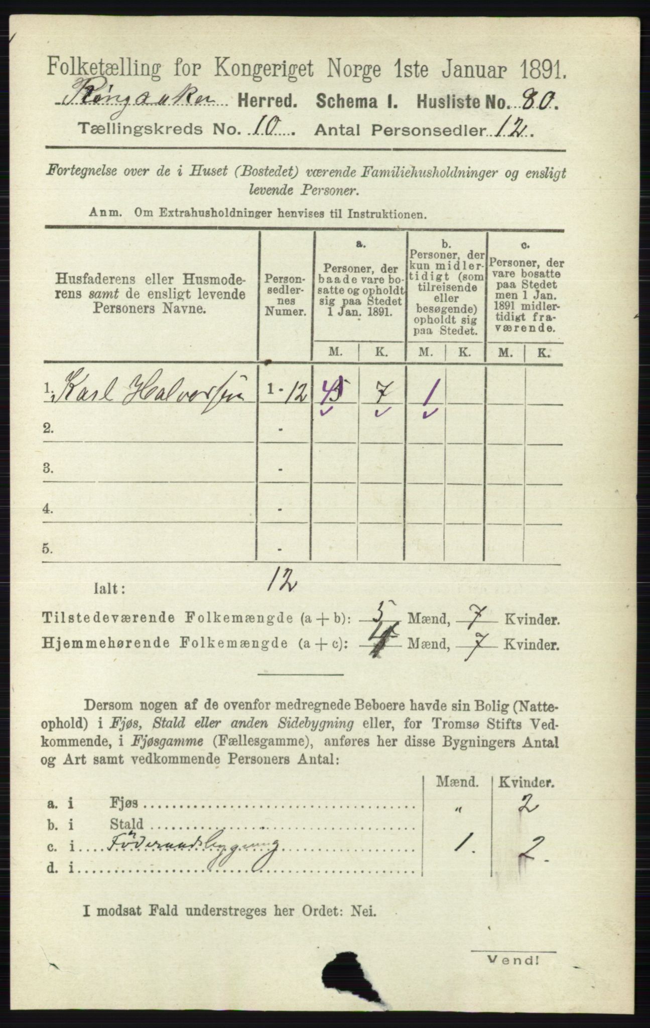 RA, 1891 census for 0412 Ringsaker, 1891, p. 5629