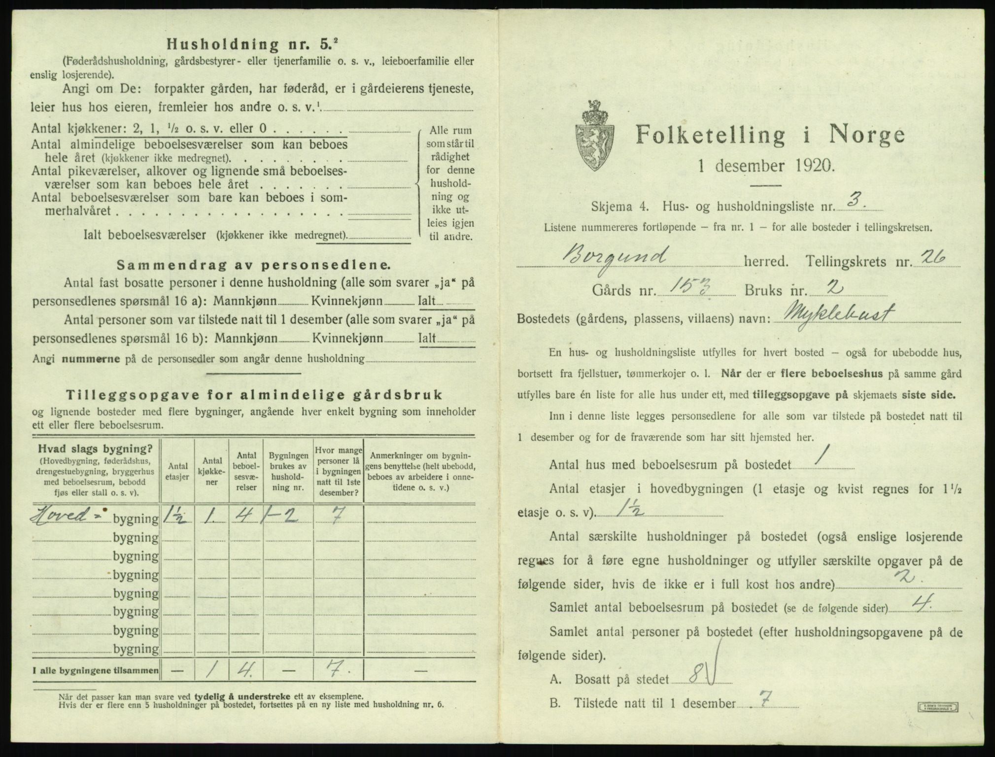 SAT, 1920 census for Borgund, 1920, p. 2090