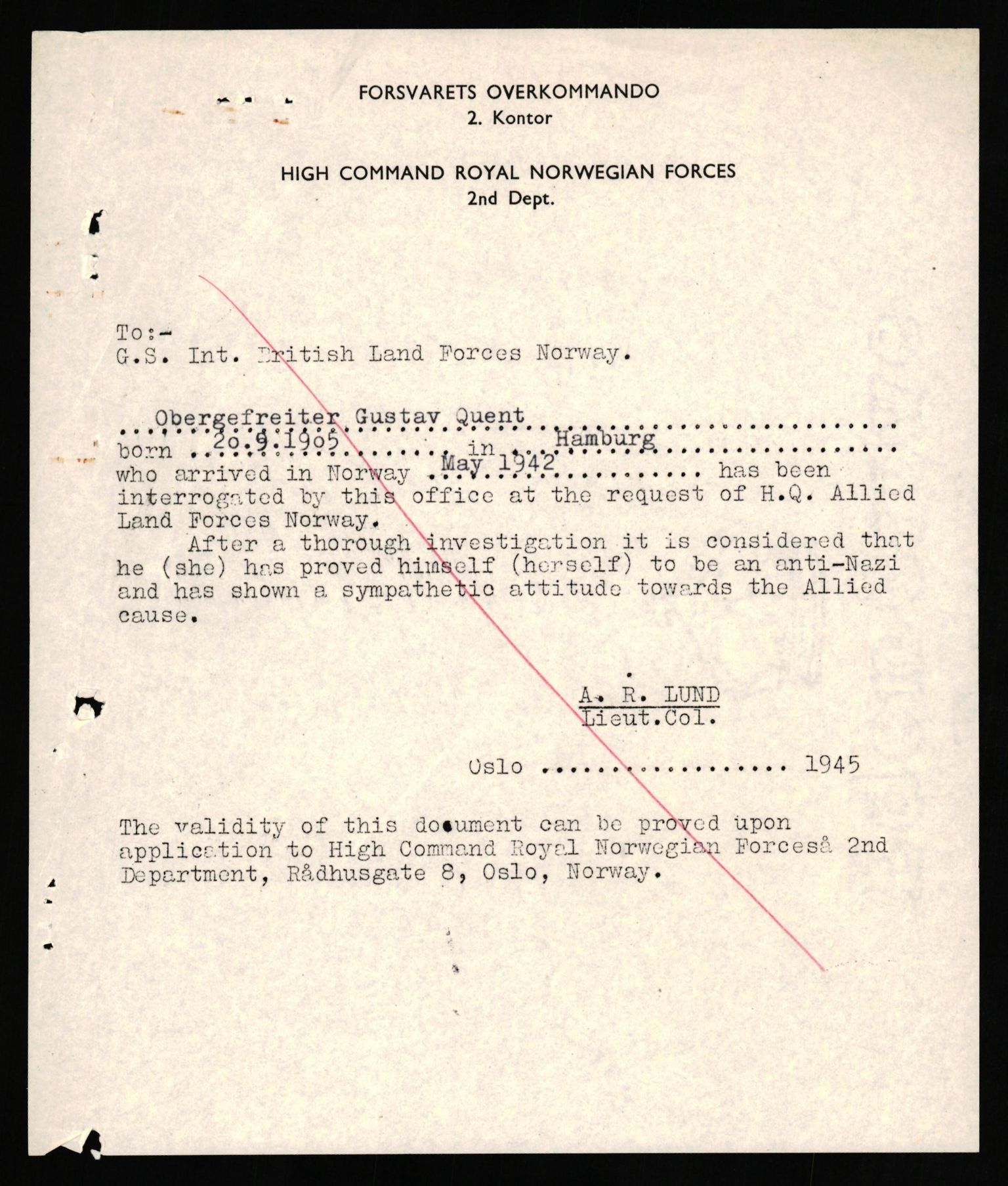 Forsvaret, Forsvarets overkommando II, AV/RA-RAFA-3915/D/Db/L0026: CI Questionaires. Tyske okkupasjonsstyrker i Norge. Tyskere., 1945-1946, p. 486