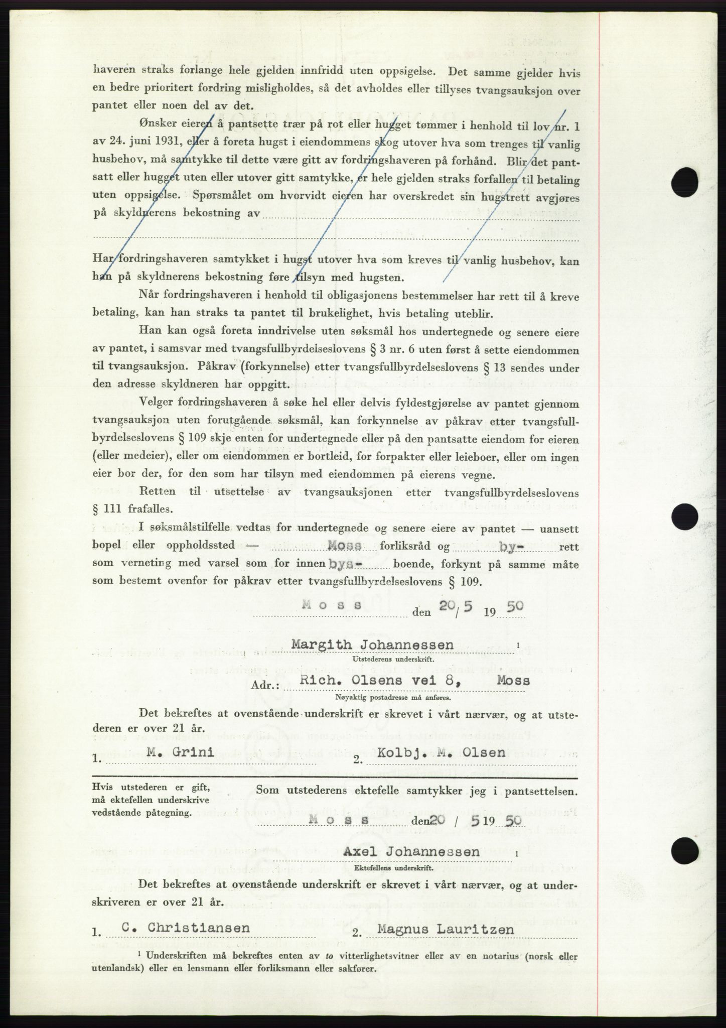 Moss sorenskriveri, AV/SAO-A-10168: Mortgage book no. B24, 1950-1950, Diary no: : 1587/1950