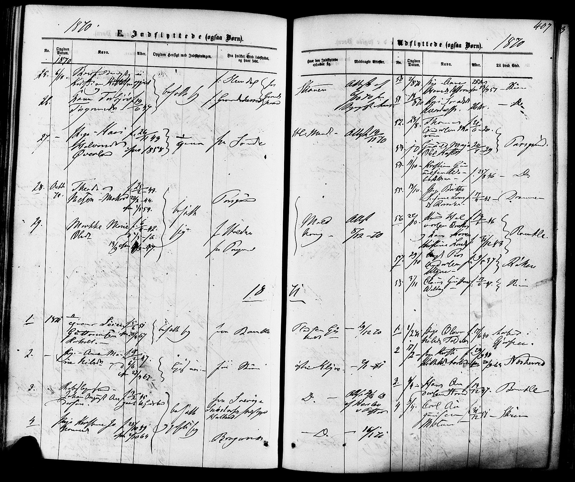Solum kirkebøker, SAKO/A-306/F/Fa/L0008: Parish register (official) no. I 8, 1865-1876, p. 407
