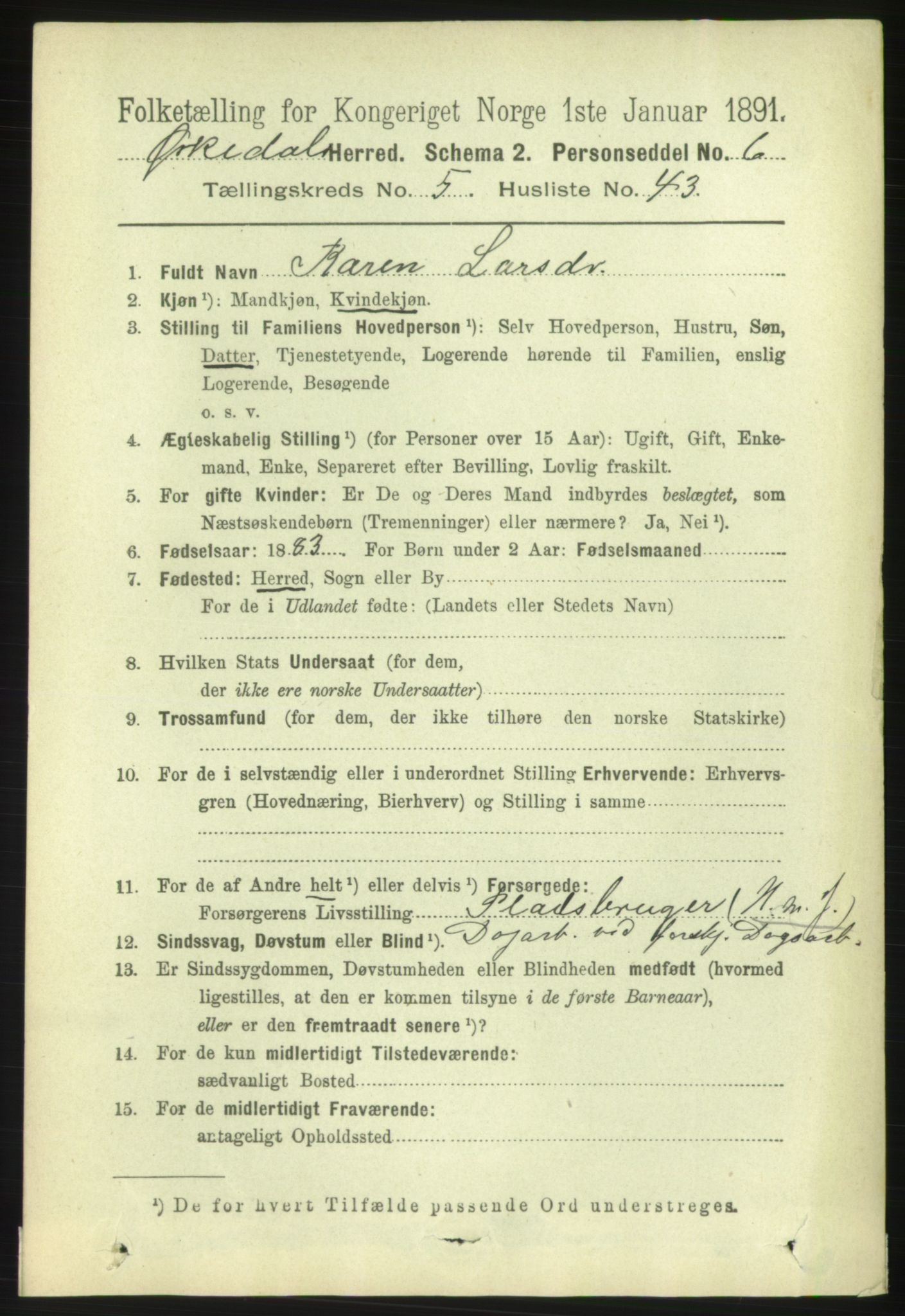 RA, 1891 census for 1638 Orkdal, 1891, p. 2764