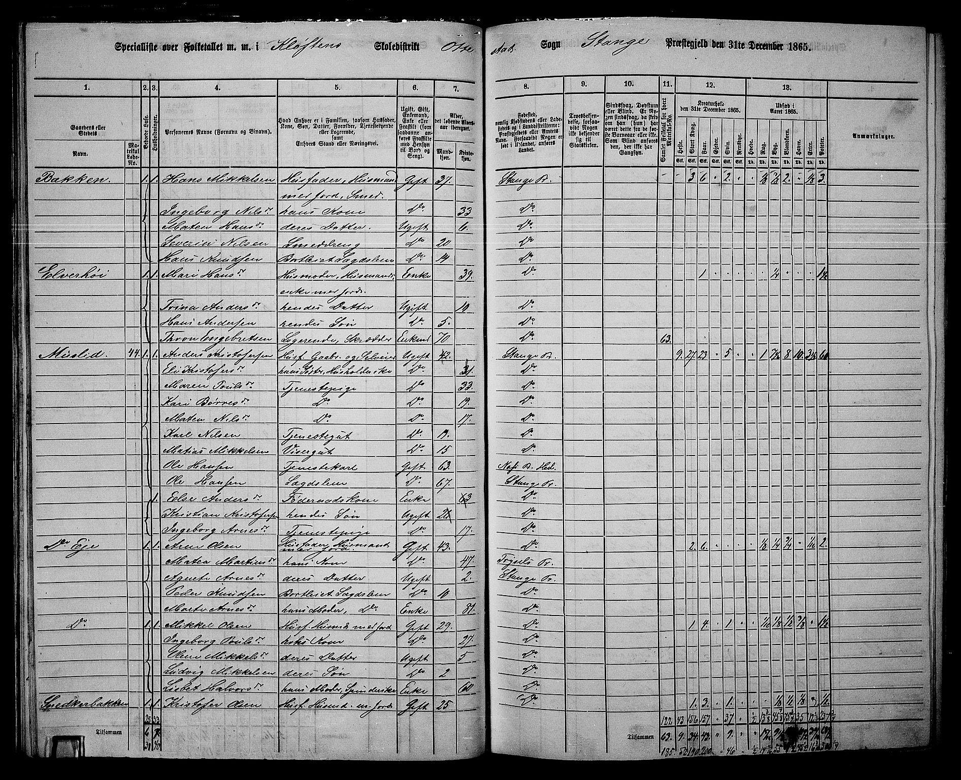 RA, 1865 census for Stange, 1865, p. 54