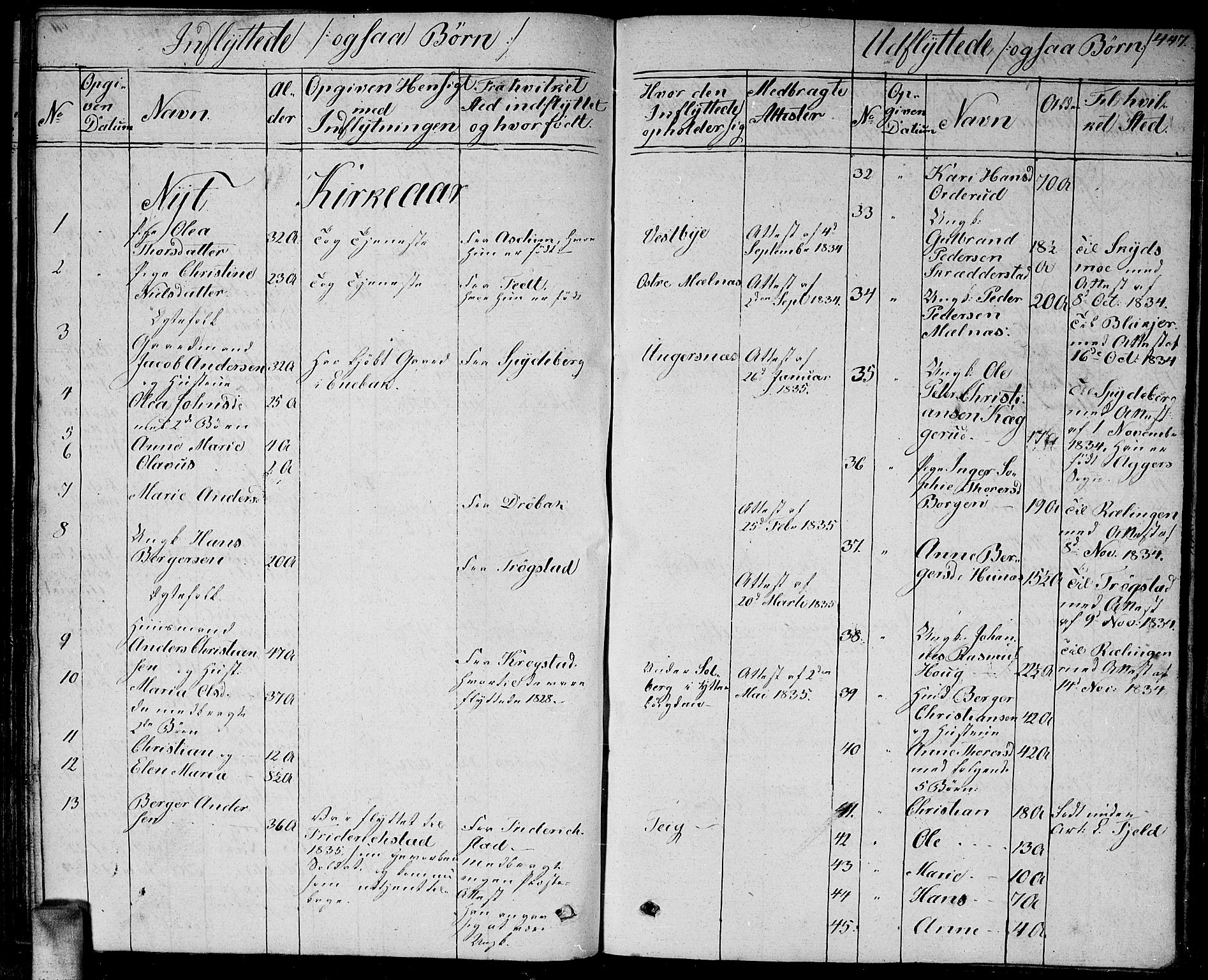 Enebakk prestekontor Kirkebøker, SAO/A-10171c/G/Ga/L0003: Parish register (copy) no. I 3, 1833-1849, p. 447