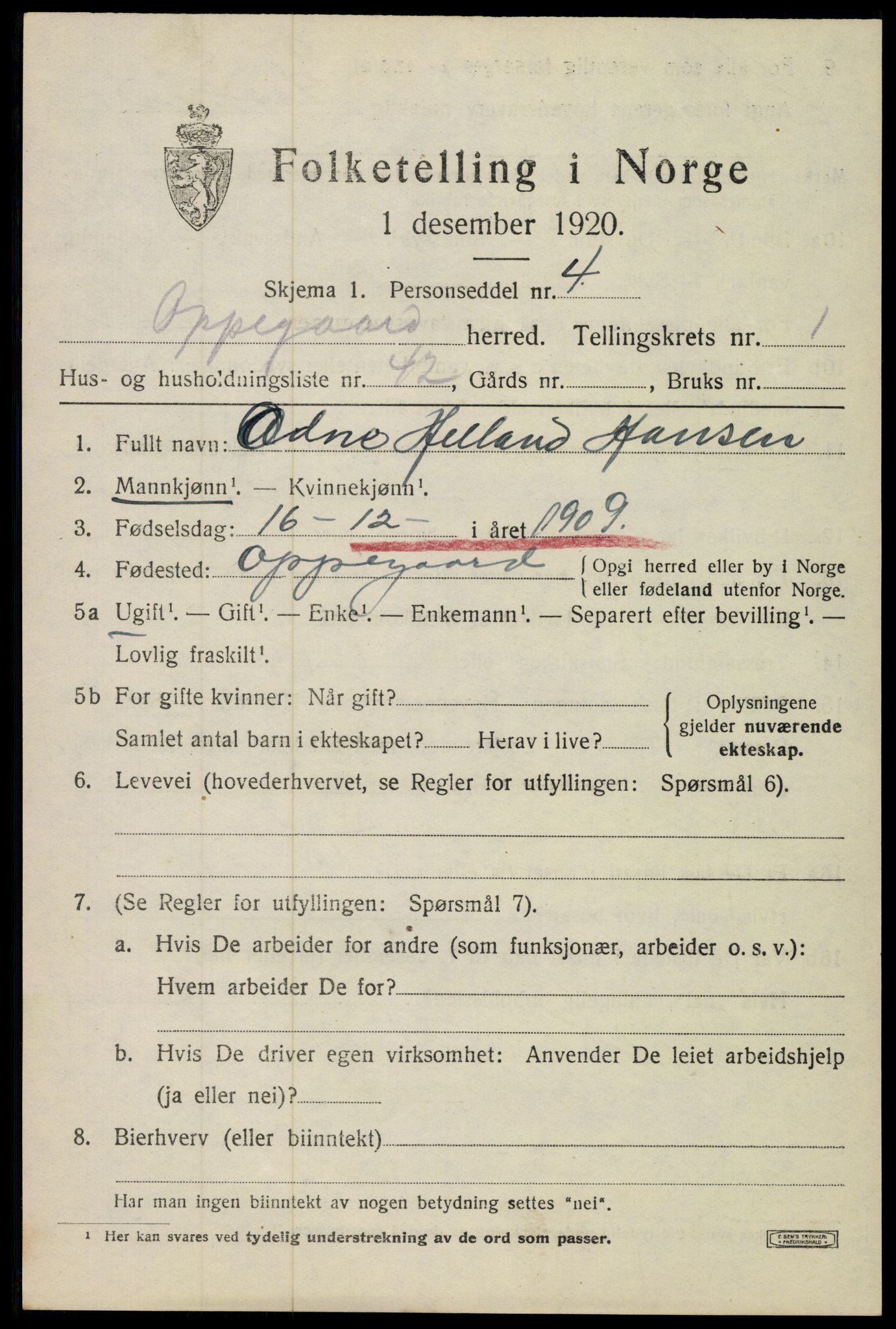 SAO, 1920 census for Oppegård, 1920, p. 1831