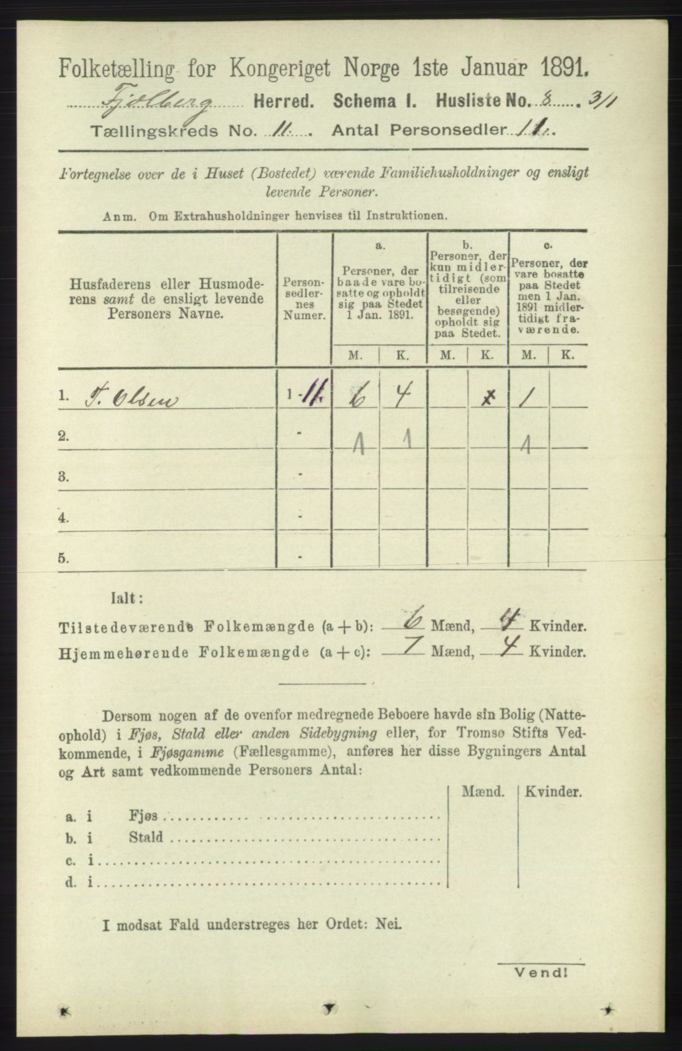 RA, 1891 census for 1213 Fjelberg, 1891, p. 4061