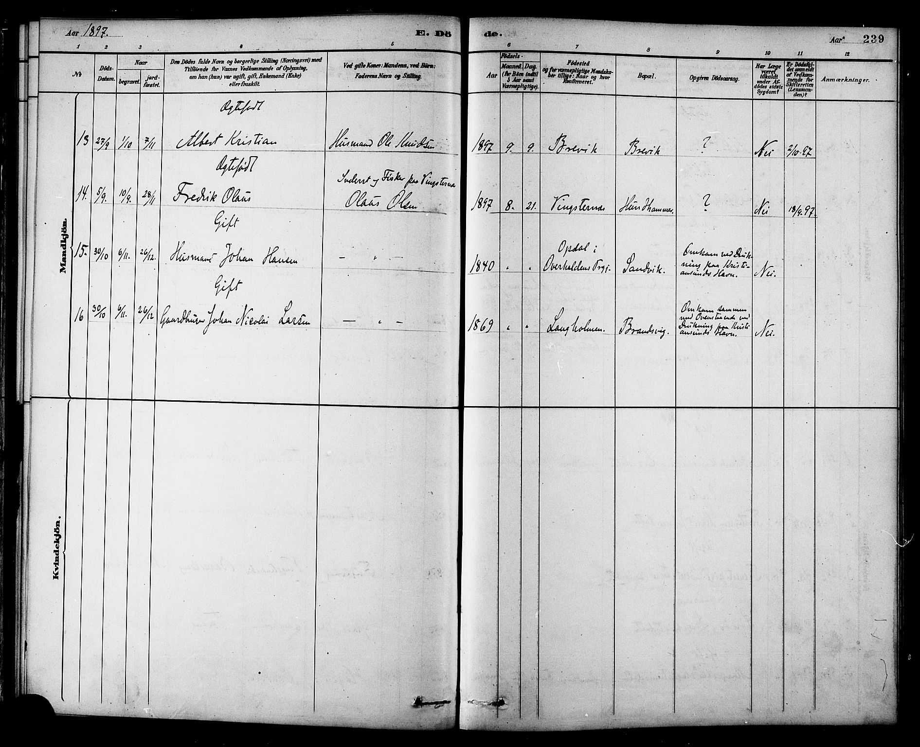 Ministerialprotokoller, klokkerbøker og fødselsregistre - Møre og Romsdal, AV/SAT-A-1454/577/L0896: Parish register (official) no. 577A03, 1880-1898, p. 239