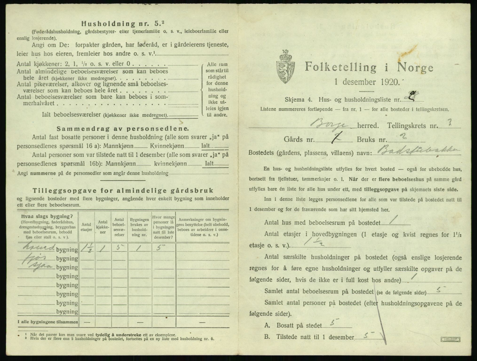 SAT, 1920 census for Borge, 1920, p. 281