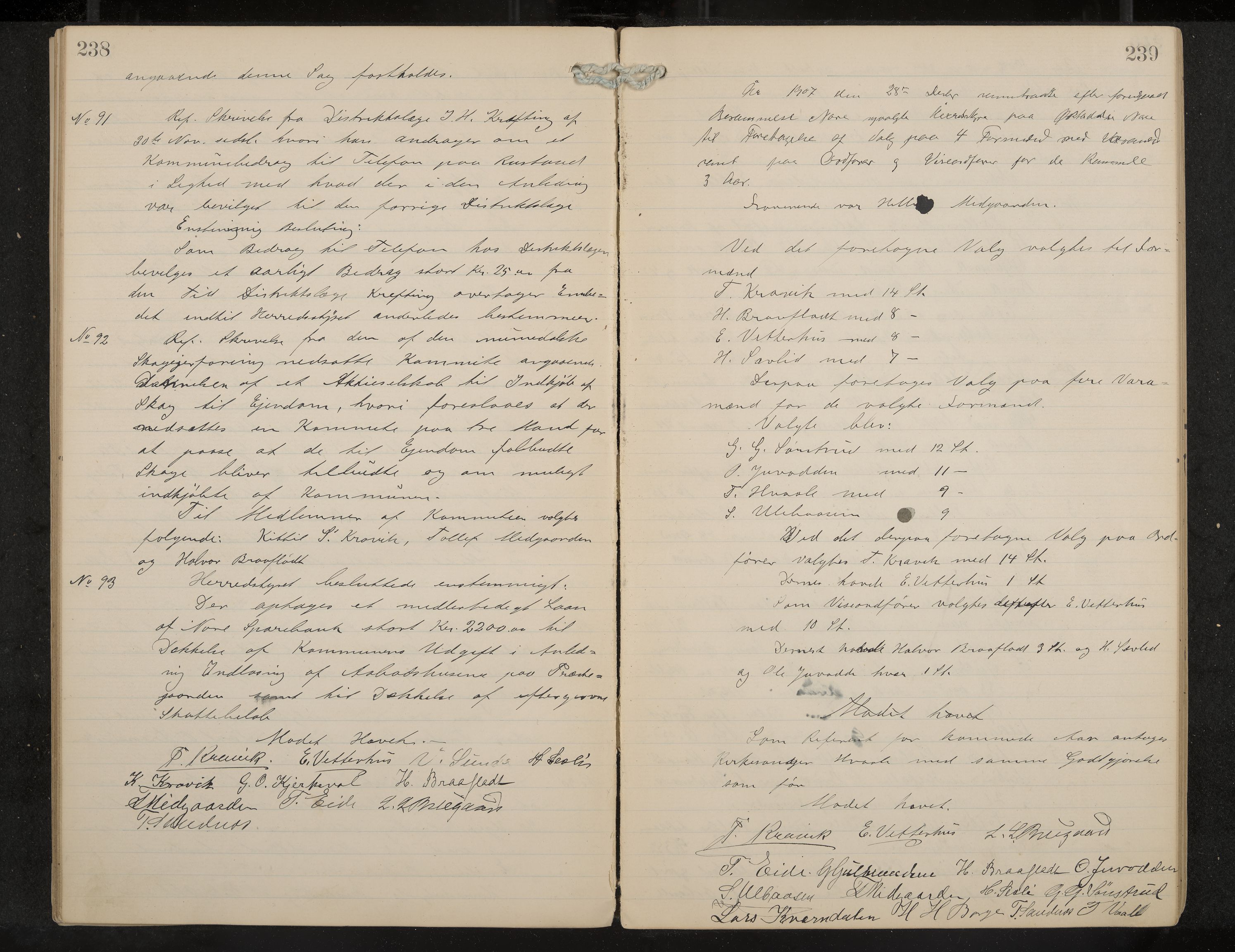 Nore formannskap og sentraladministrasjon, IKAK/0633021-2/A/Aa/L0001: Møtebok, 1901-1911, p. 238-239