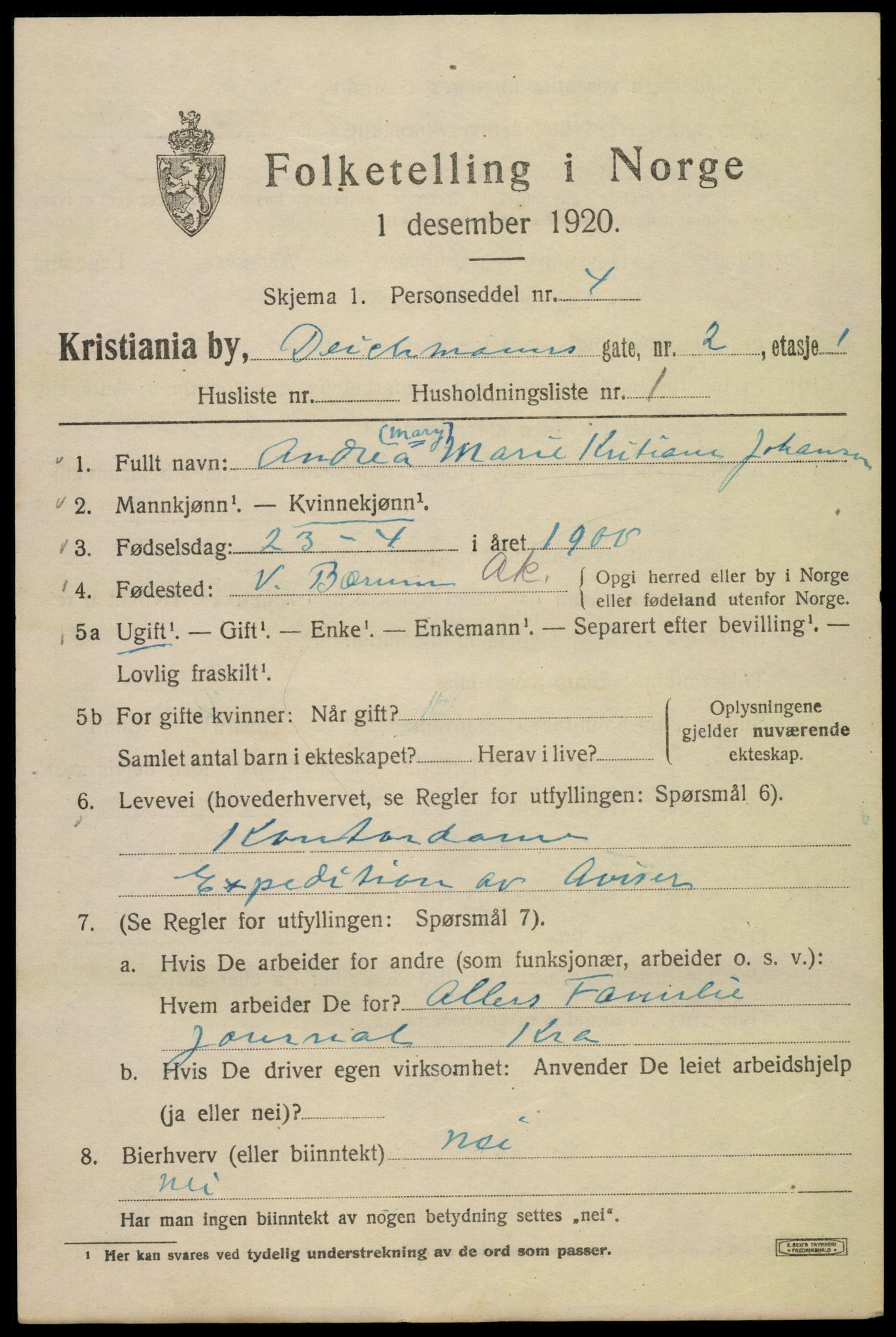 SAO, 1920 census for Kristiania, 1920, p. 197457