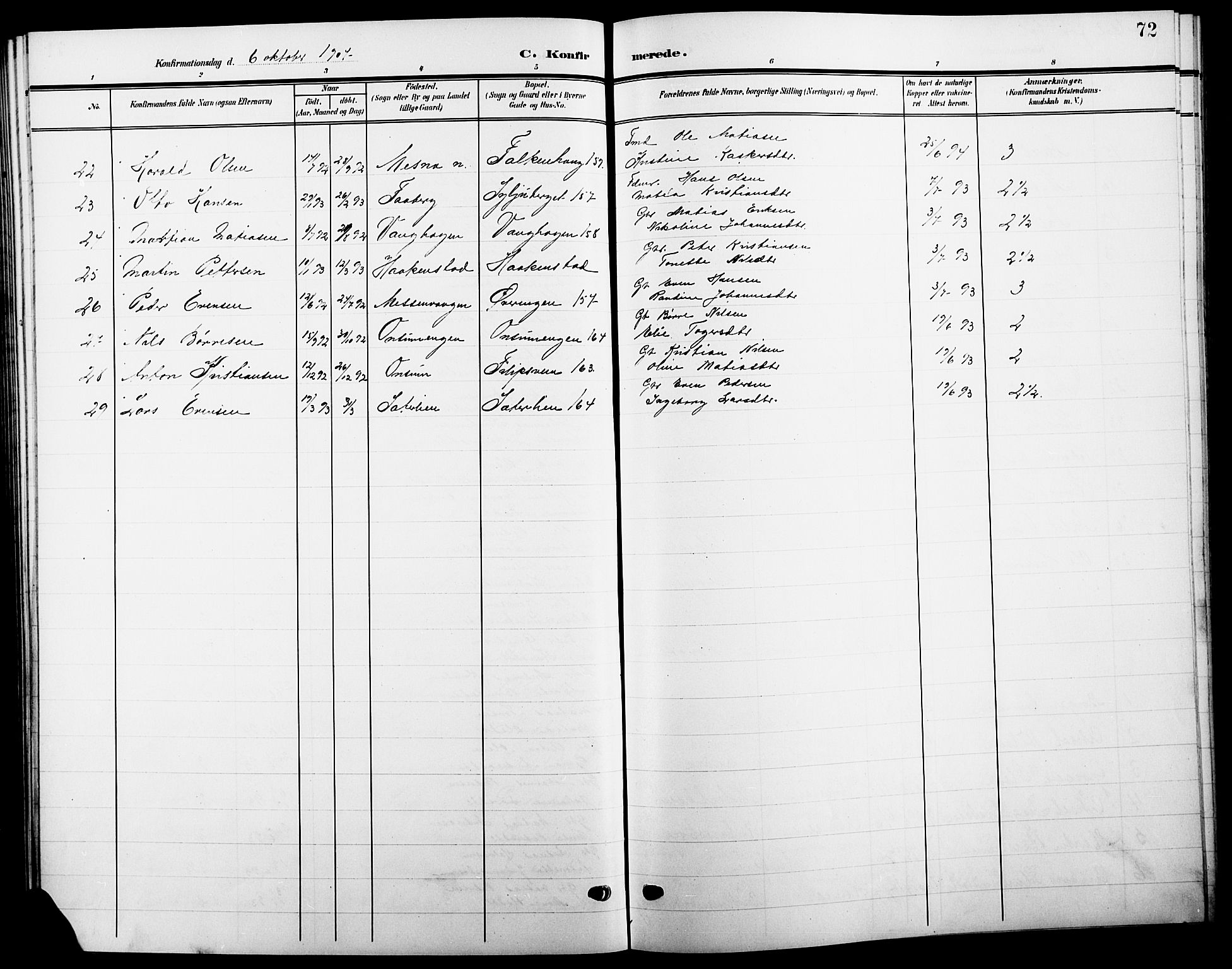 Ringsaker prestekontor, AV/SAH-PREST-014/L/La/L0016: Parish register (copy) no. 16, 1905-1920, p. 72