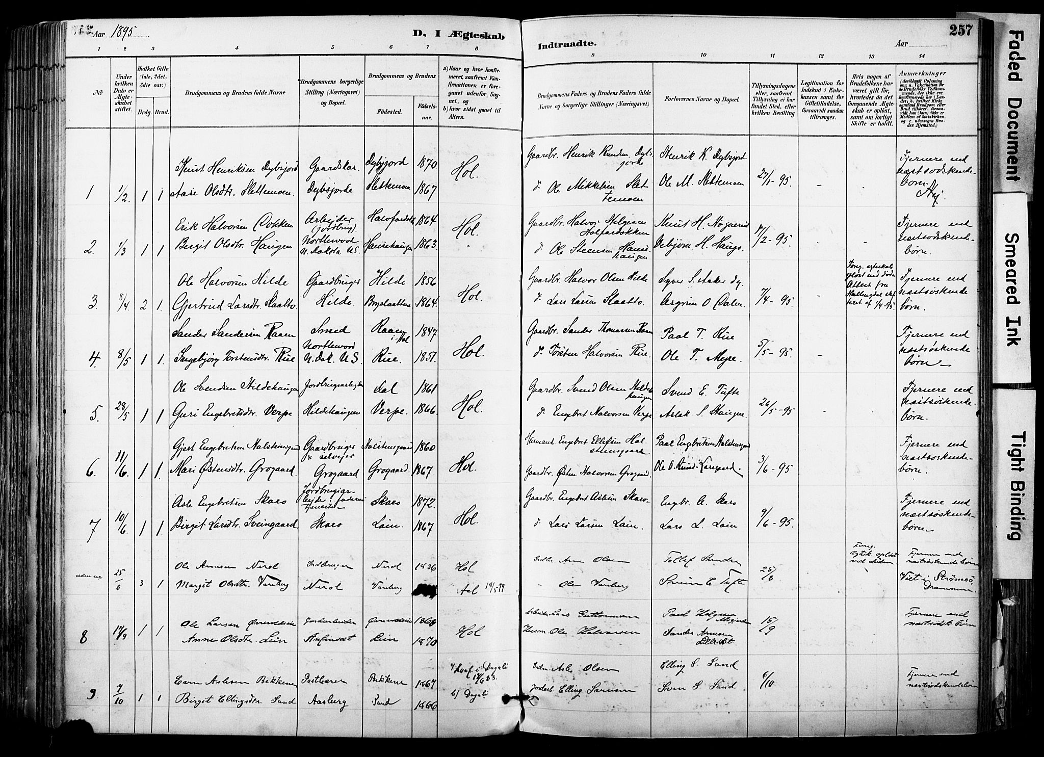 Hol kirkebøker, AV/SAKO-A-227/F/Fa/L0003: Parish register (official) no. I 3, 1887-1918, p. 257