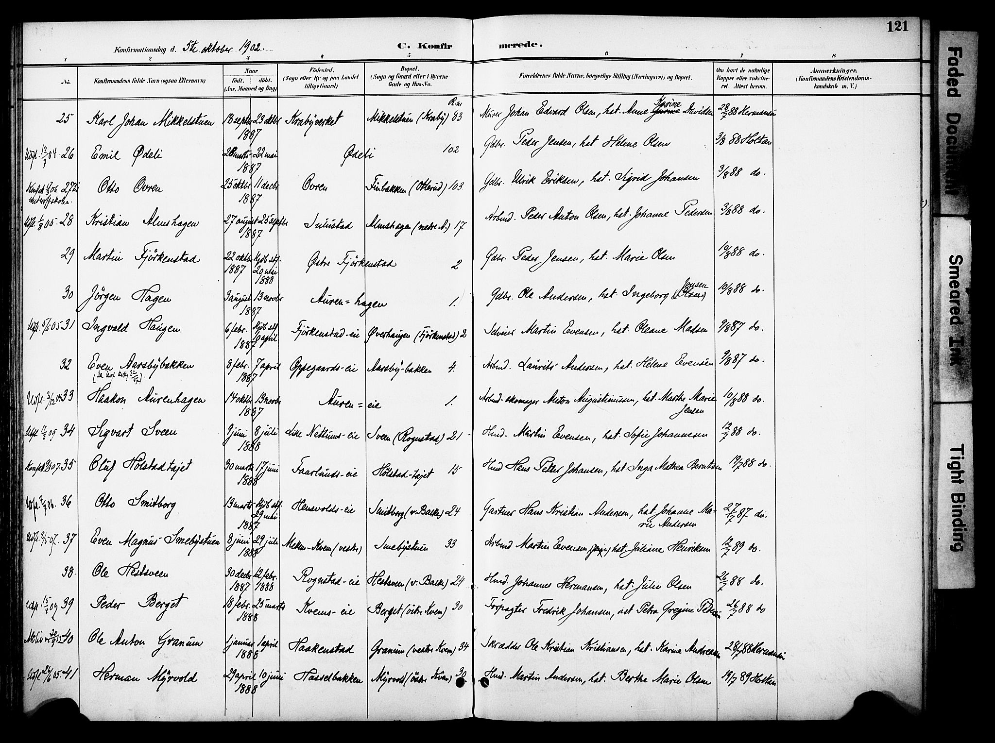 Østre Toten prestekontor, AV/SAH-PREST-104/H/Ha/Haa/L0009: Parish register (official) no. 9, 1897-1913, p. 121