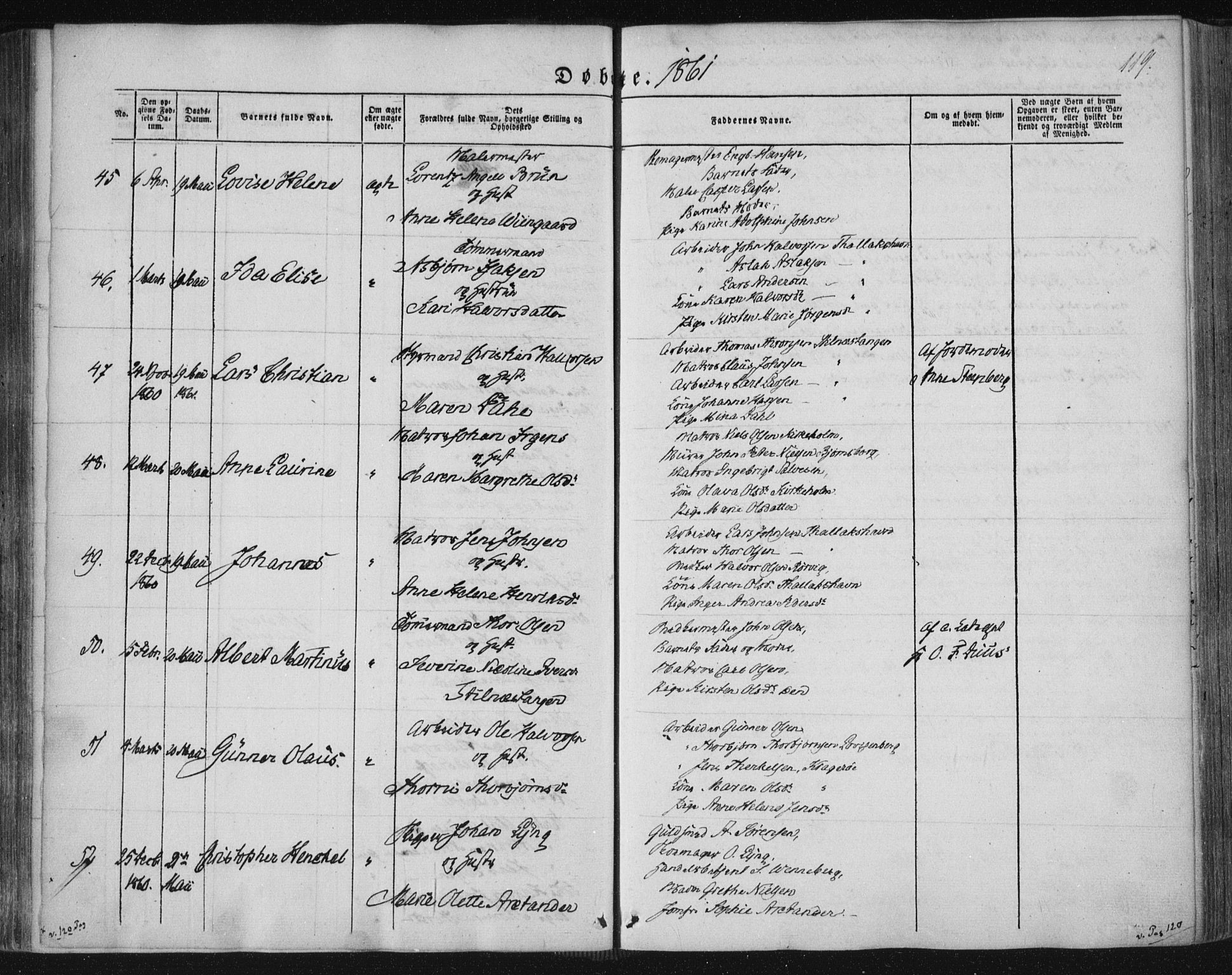 Kragerø kirkebøker, SAKO/A-278/F/Fa/L0006: Parish register (official) no. 6, 1847-1861, p. 119