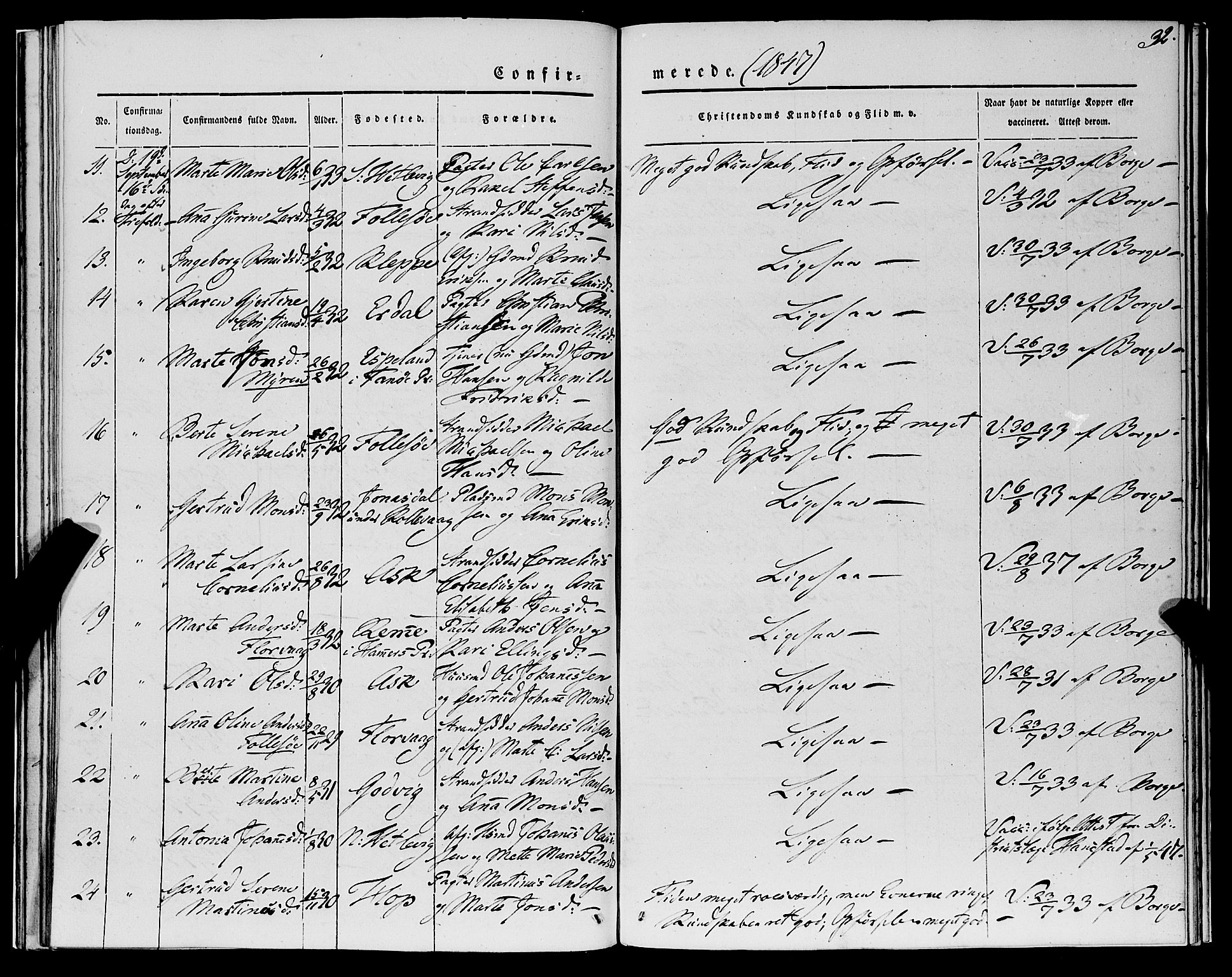 Askøy Sokneprestembete, SAB/A-74101/H/Ha/Haa/Haaa/L0010: Parish register (official) no. A 10, 1845-1854, p. 32
