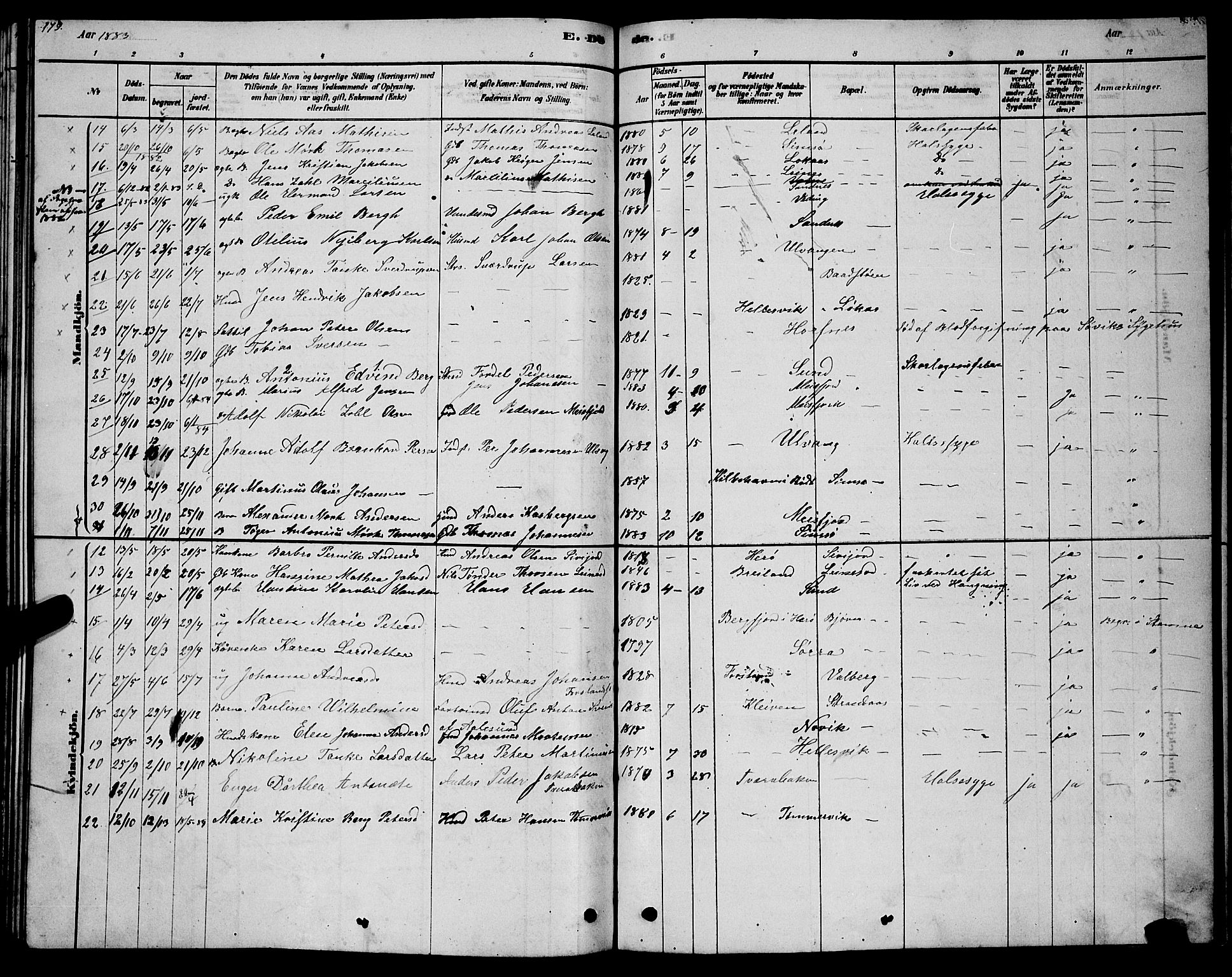 Ministerialprotokoller, klokkerbøker og fødselsregistre - Nordland, AV/SAT-A-1459/831/L0477: Parish register (copy) no. 831C04, 1878-1897, p. 179