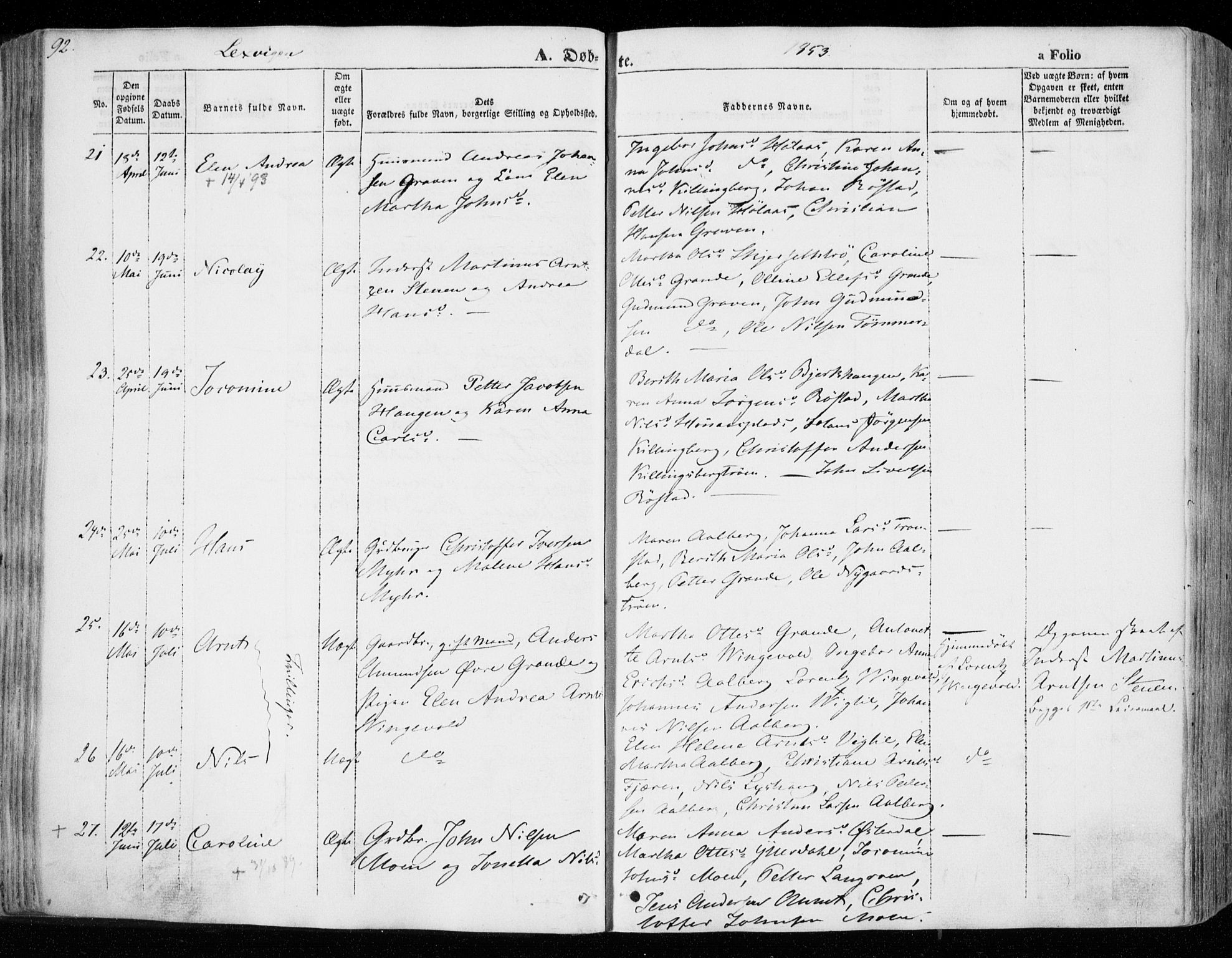 Ministerialprotokoller, klokkerbøker og fødselsregistre - Nord-Trøndelag, SAT/A-1458/701/L0007: Parish register (official) no. 701A07 /1, 1842-1854, p. 92