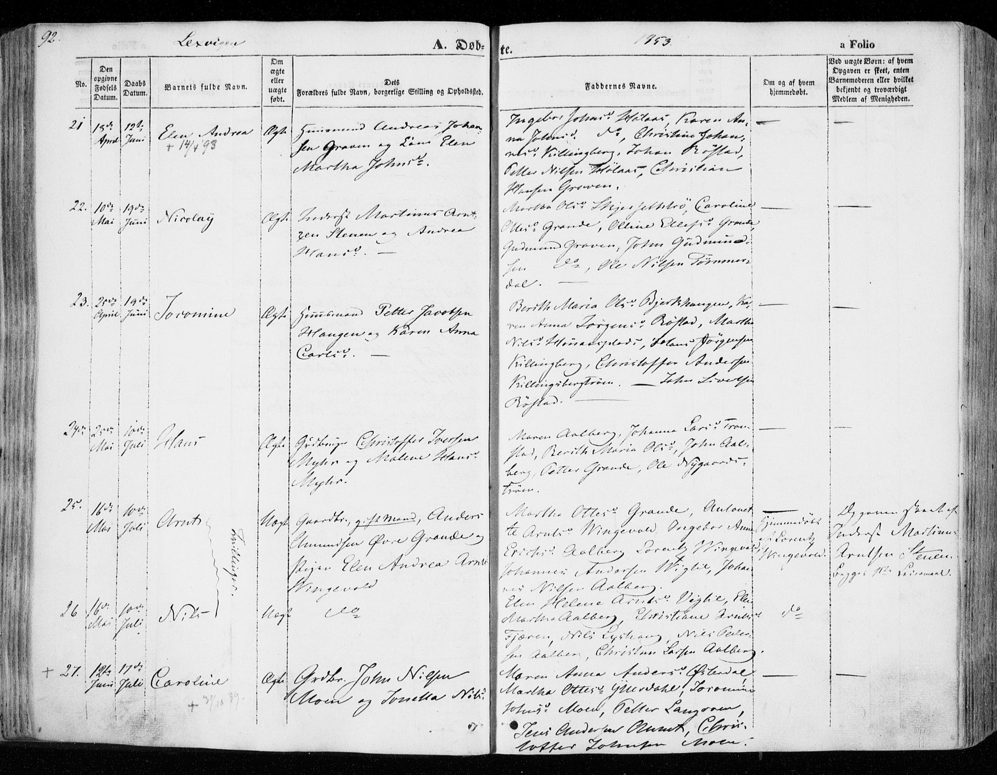 Ministerialprotokoller, klokkerbøker og fødselsregistre - Nord-Trøndelag, AV/SAT-A-1458/701/L0007: Parish register (official) no. 701A07 /1, 1842-1854, p. 92