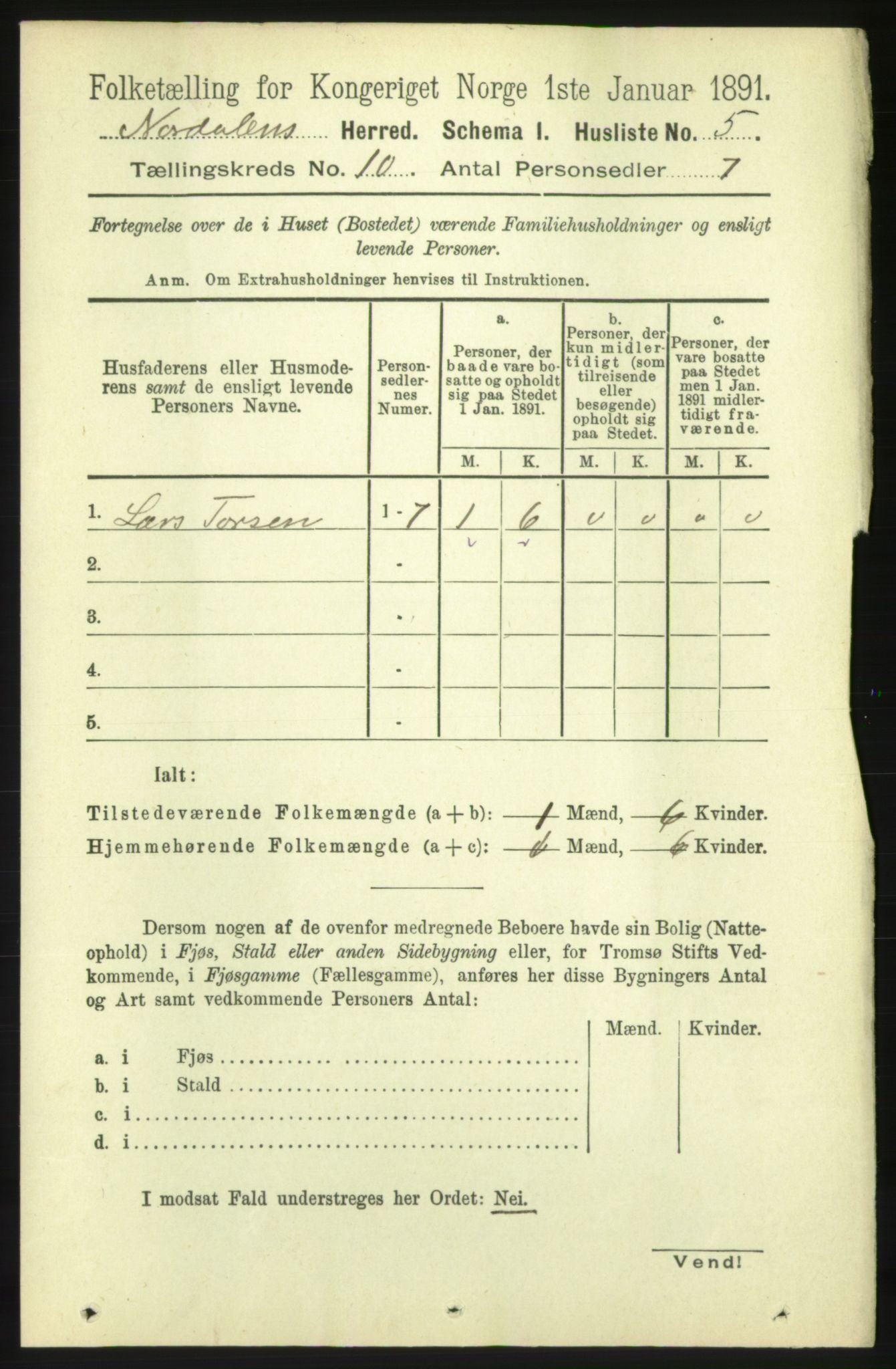 RA, 1891 census for 1524 Norddal, 1891, p. 2154