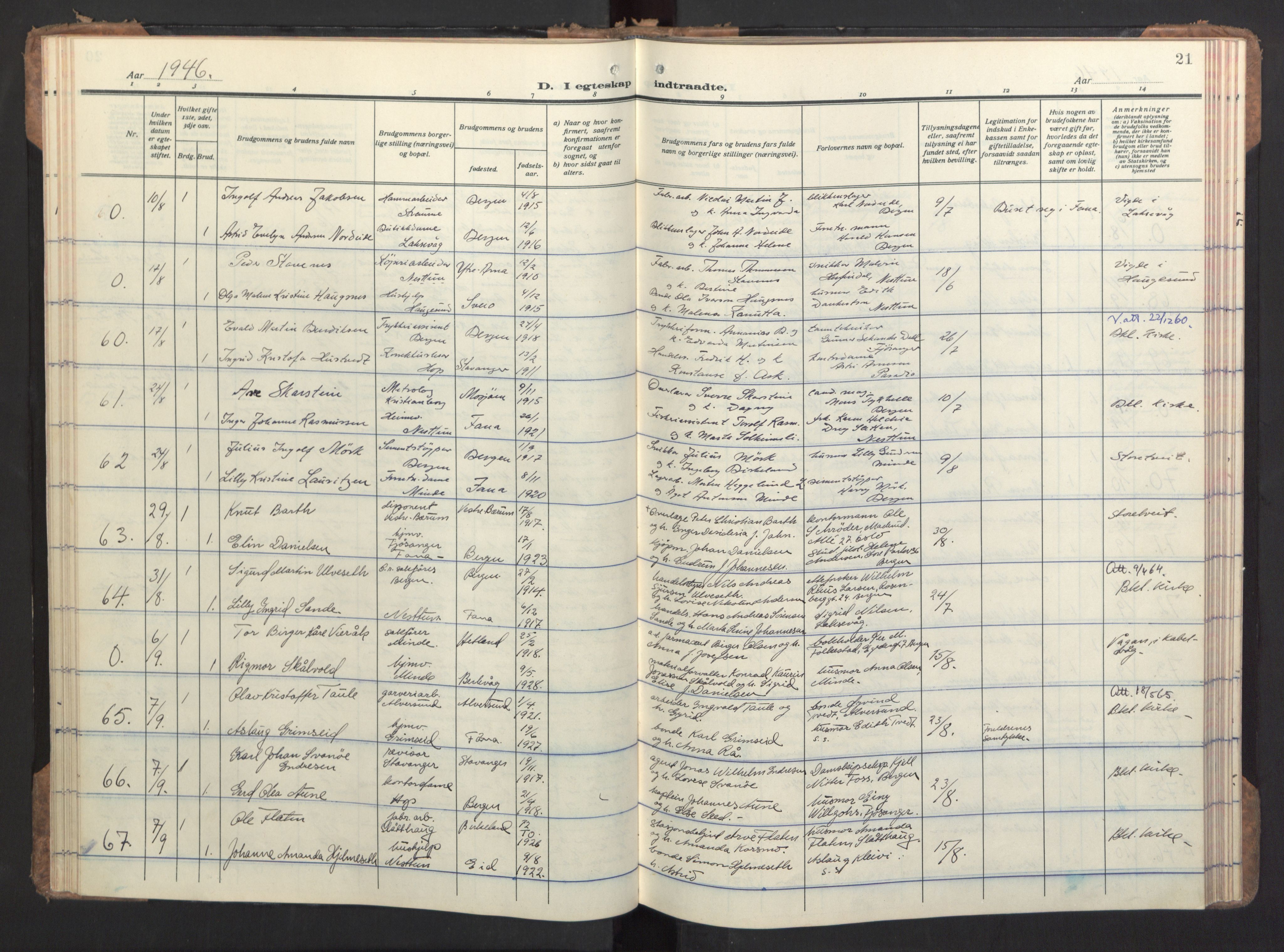 Birkeland Sokneprestembete, SAB/A-74601/H/Haa/Haac/L0001: Parish register (official) no. C 1, 1944-1954, p. 21