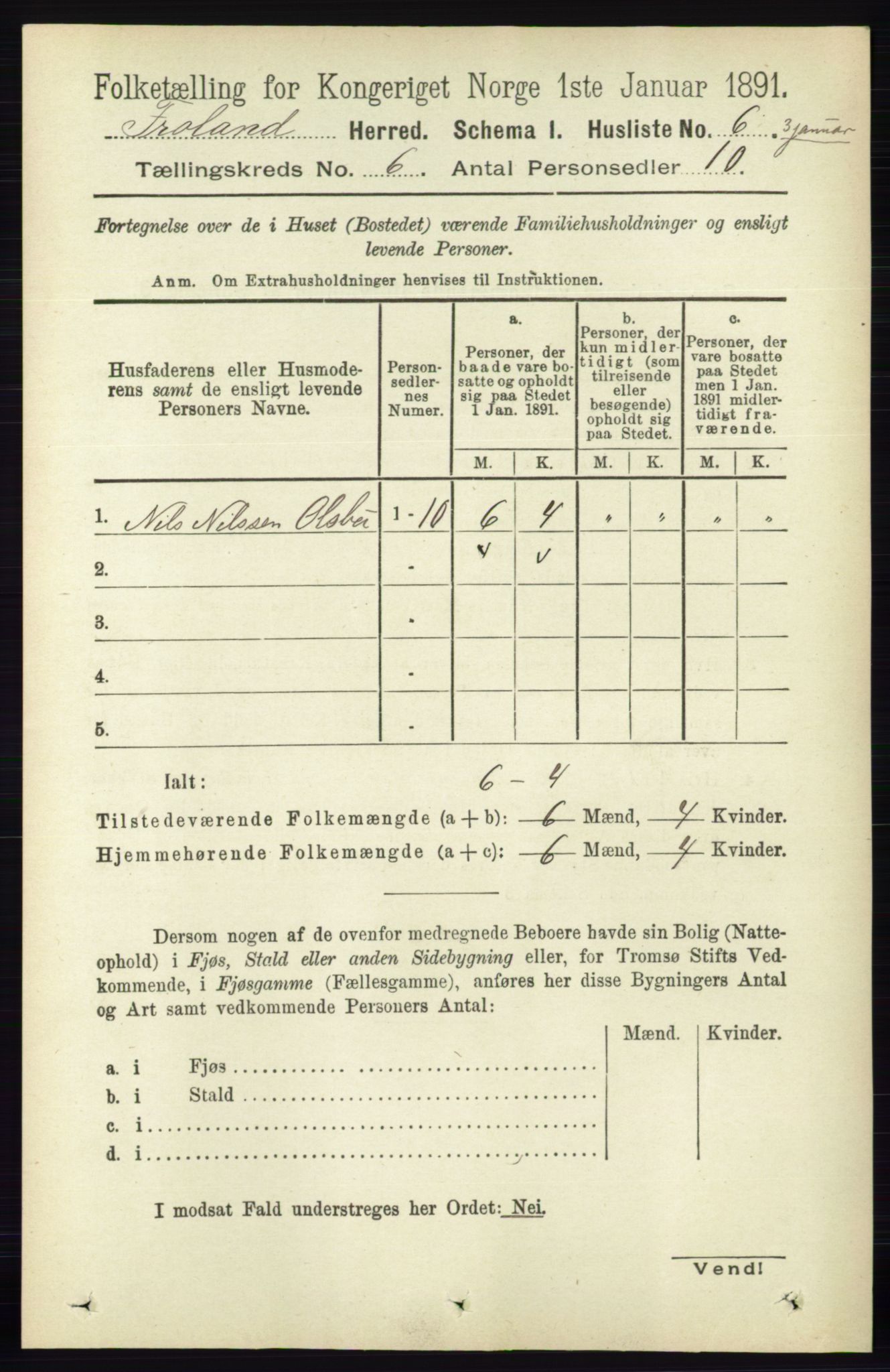 RA, 1891 census for 0919 Froland, 1891, p. 2137