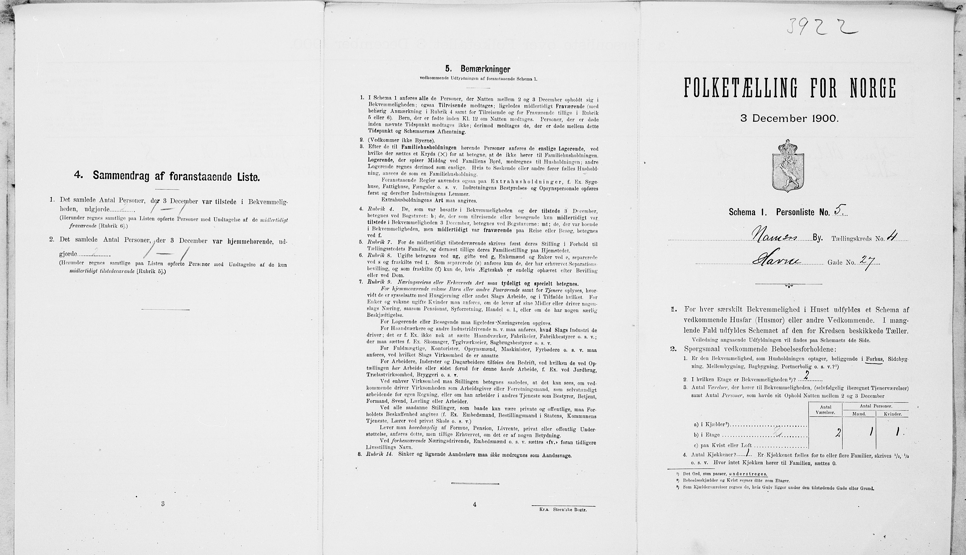 SAT, 1900 census for Namsos, 1900, p. 832