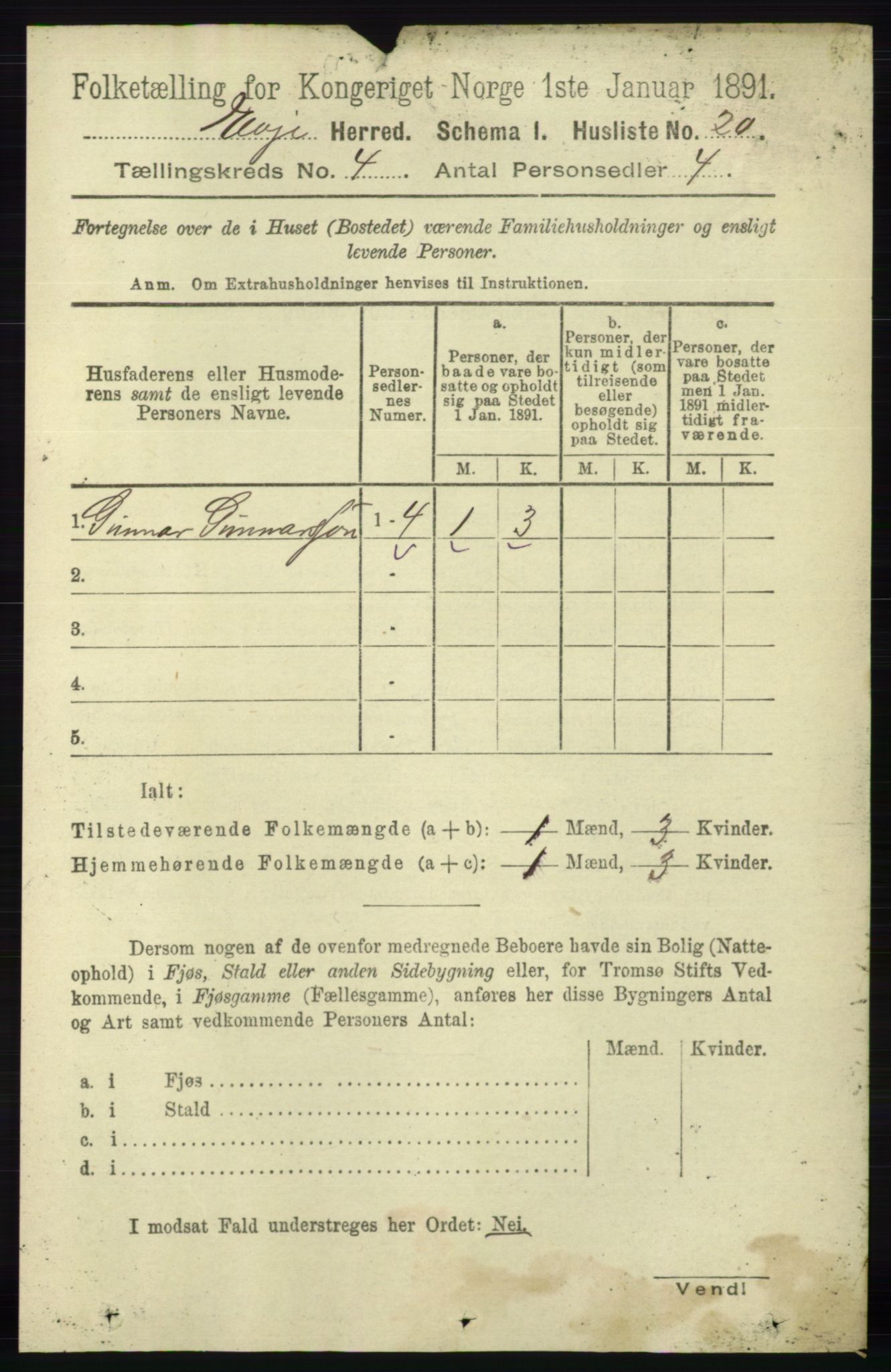 RA, 1891 census for 0937 Evje, 1891, p. 944