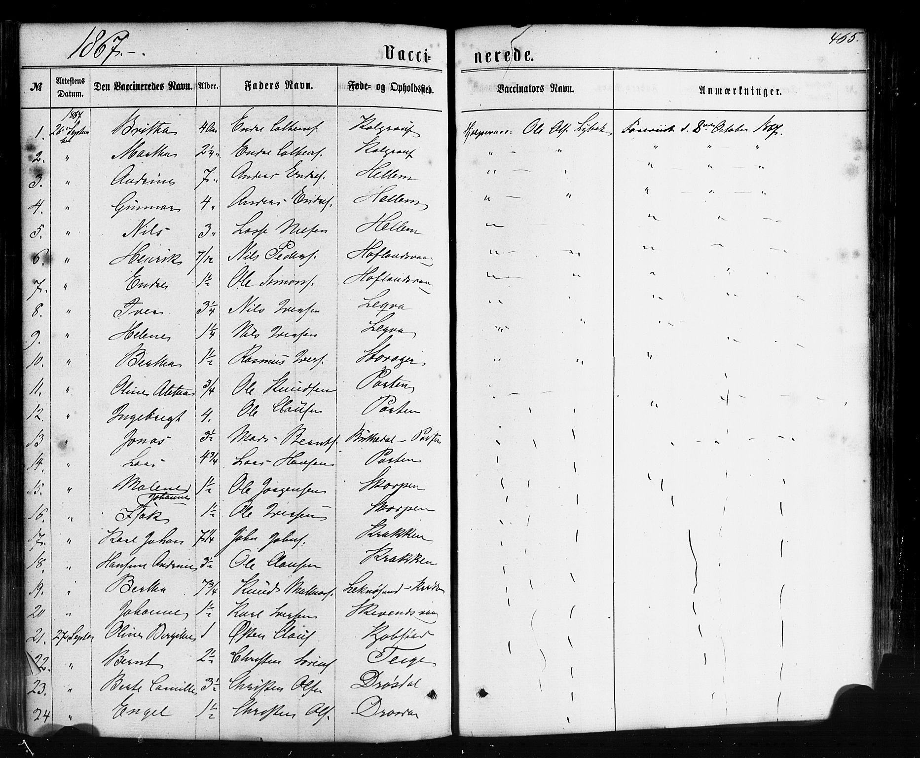 Hyllestad sokneprestembete, SAB/A-80401: Parish register (official) no. A 1, 1861-1886, p. 465
