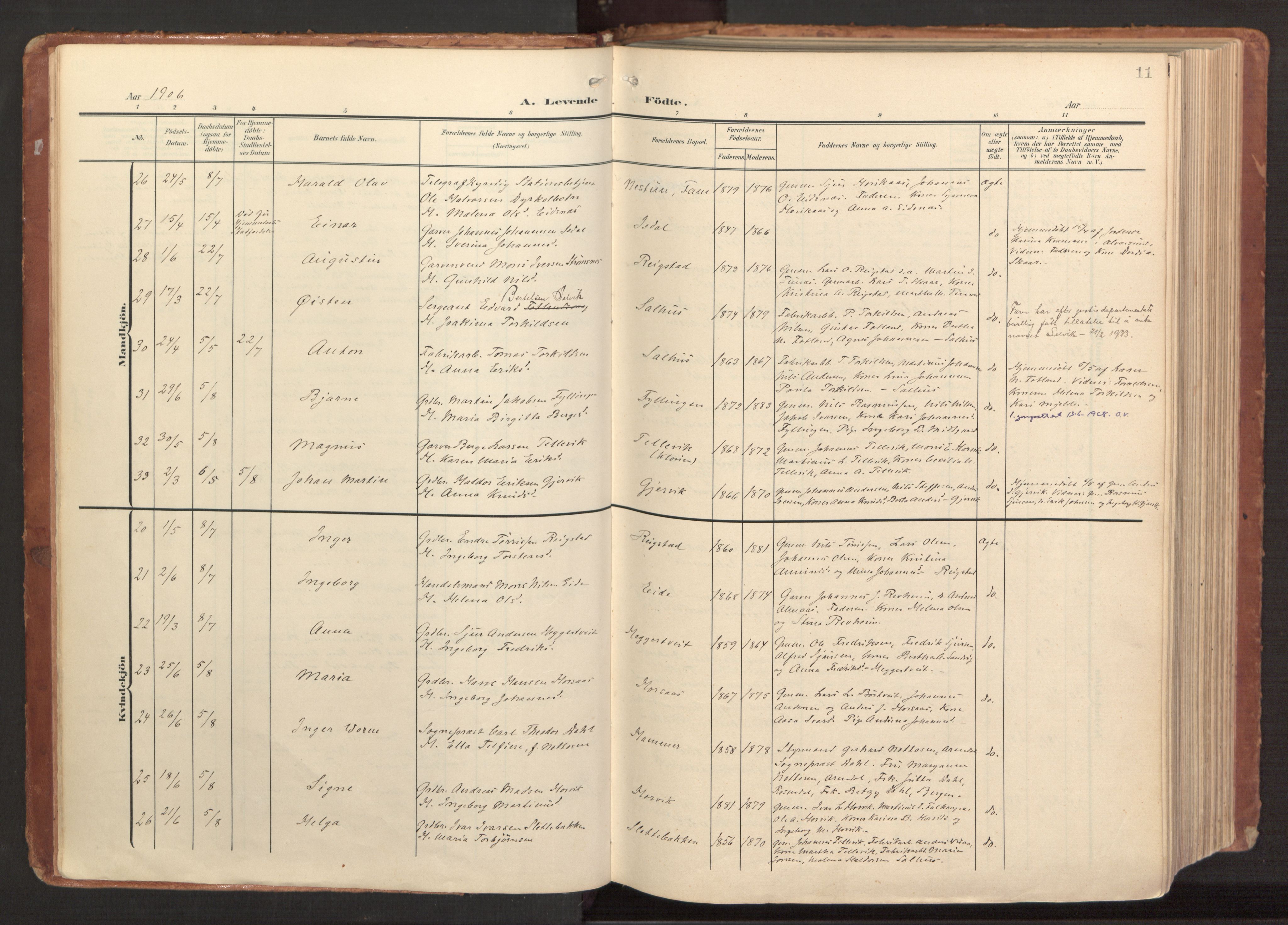 Hamre sokneprestembete, AV/SAB-A-75501/H/Ha/Haa/Haab/L0002: Parish register (official) no. B 2, 1905-1924, p. 11