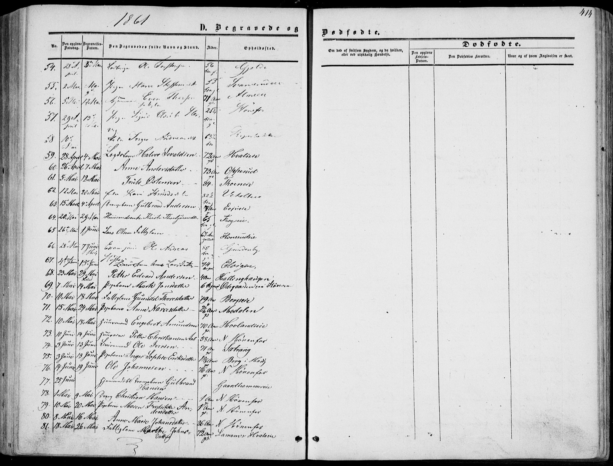 Norderhov kirkebøker, AV/SAKO-A-237/F/Fa/L0012: Parish register (official) no. 12, 1856-1865, p. 414