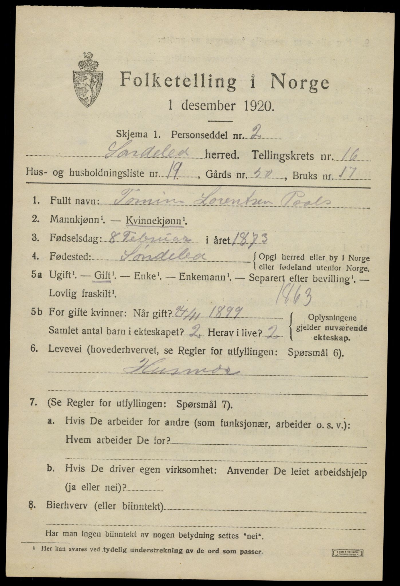 SAK, 1920 census for Søndeled, 1920, p. 7297