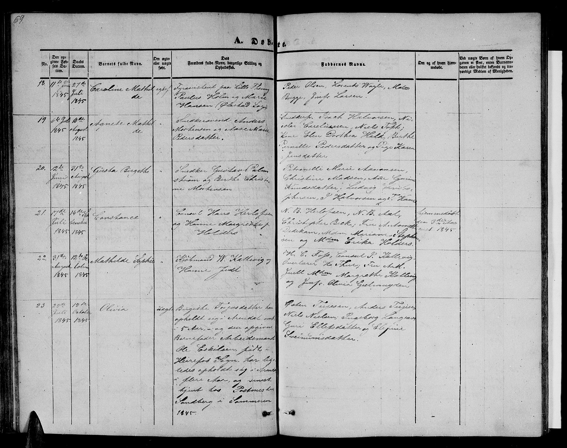 Arendal sokneprestkontor, Trefoldighet, AV/SAK-1111-0040/F/Fb/L0002: Parish register (copy) no. B 2, 1838-1860, p. 69